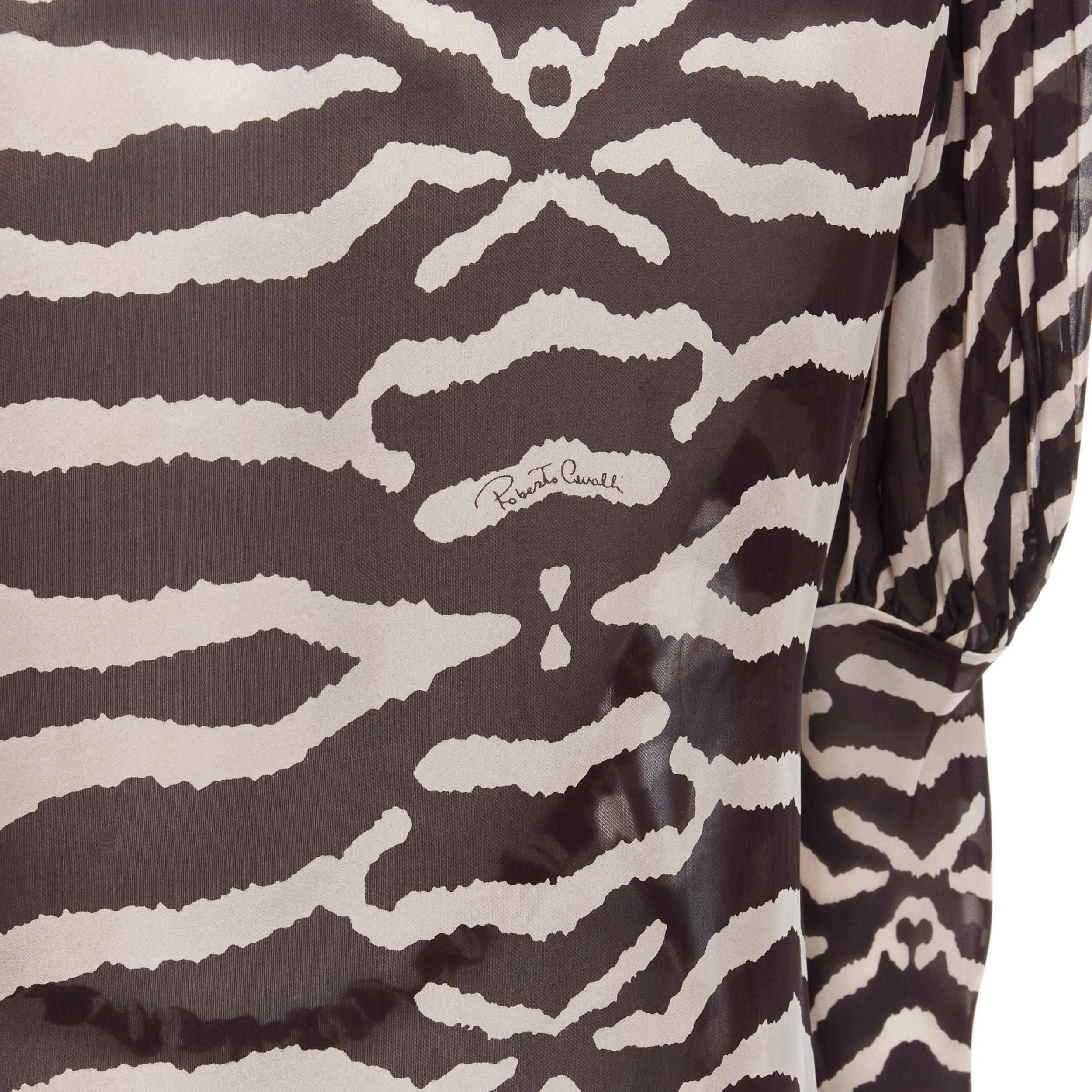 ROBERTO CAVALLI VIntage brown zebra striped print pussy bow silk blouse IT44 M 3