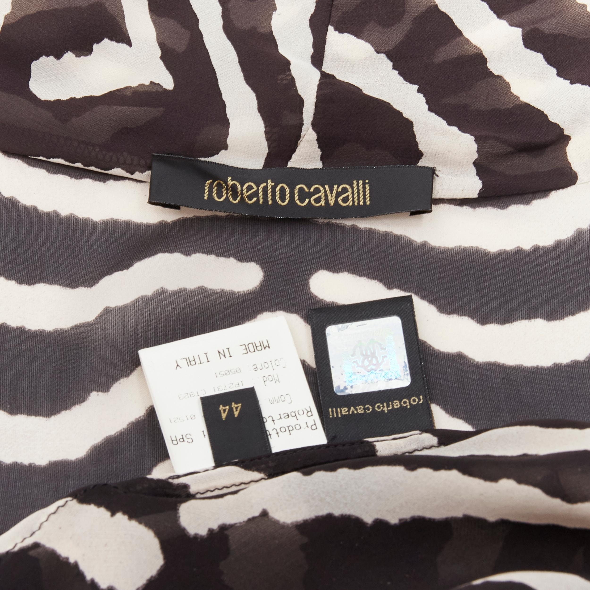 ROBERTO CAVALLI VIntage brown zebra striped print pussy bow silk blouse IT44 M 4