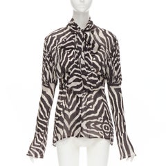 ROBERTO CAVALLI VIntage brown zebra striped print pussy bow silk blouse IT44 M