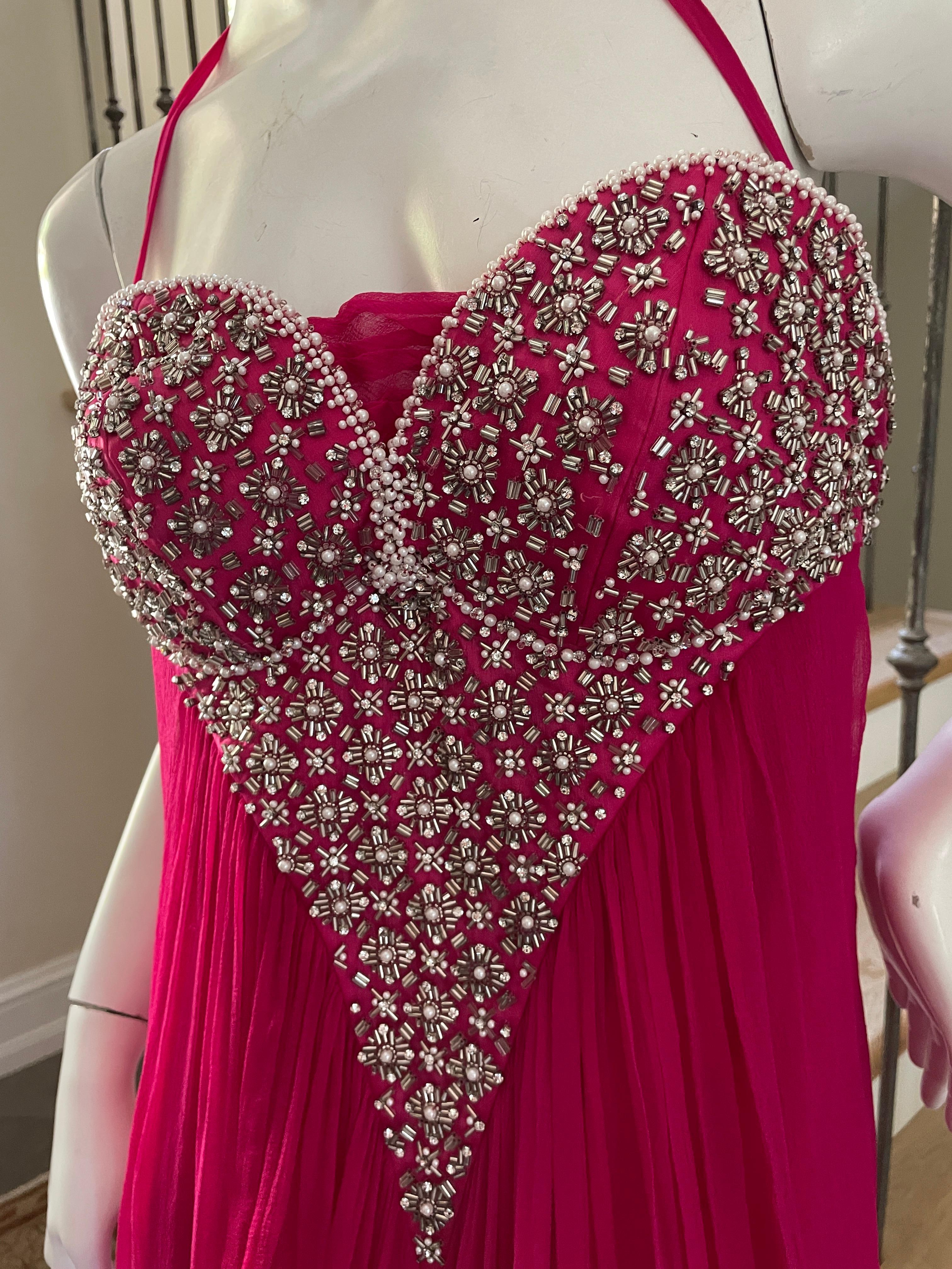 Roberto Cavalli Vintage Coral Red Silk Evening Dress with Beaded Corset In Excellent Condition For Sale In Cloverdale, CA