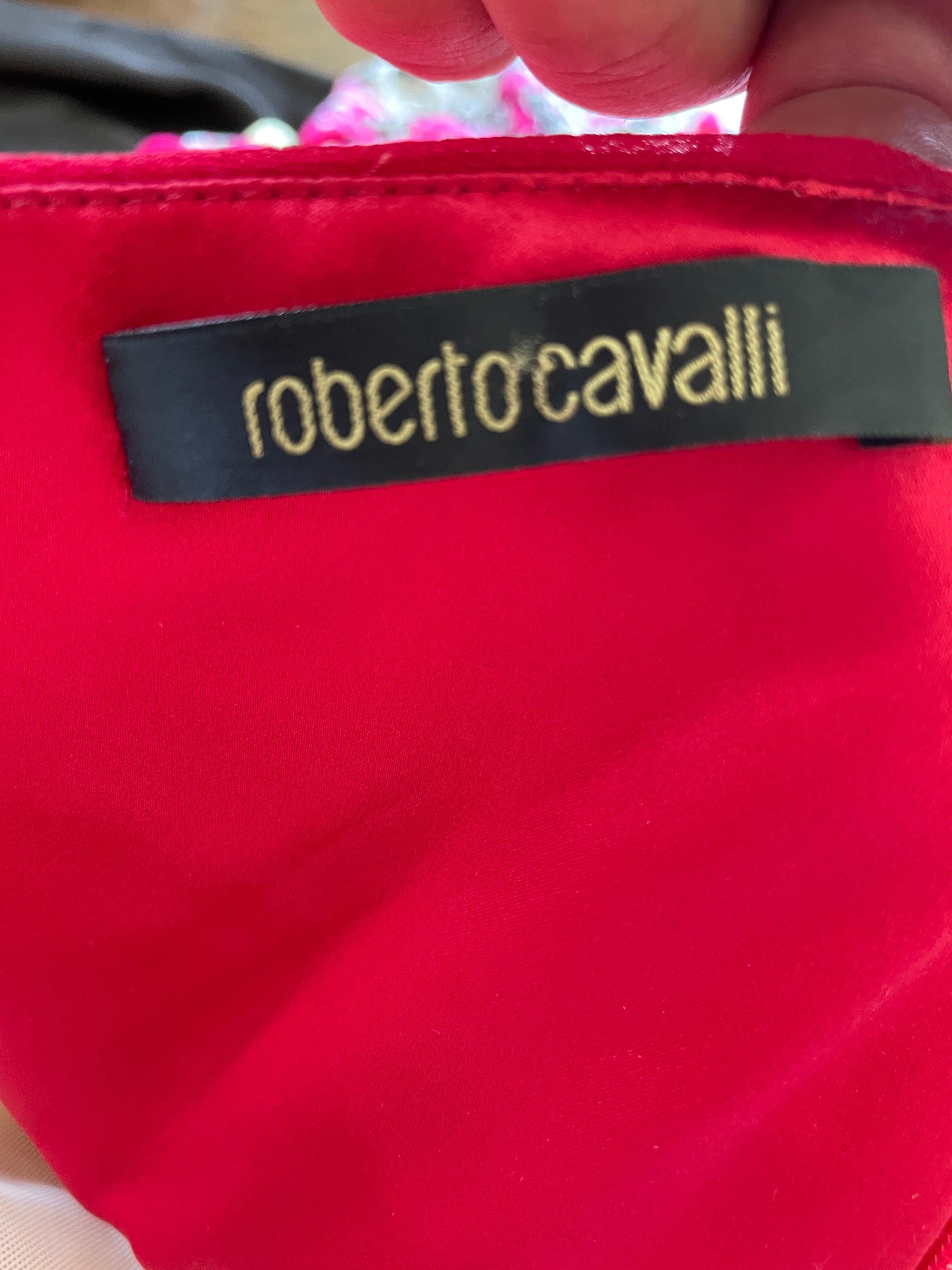 Roberto Cavalli Vintage Coral Red Silk Evening Dress with Keyhole Beaded Details For Sale 5