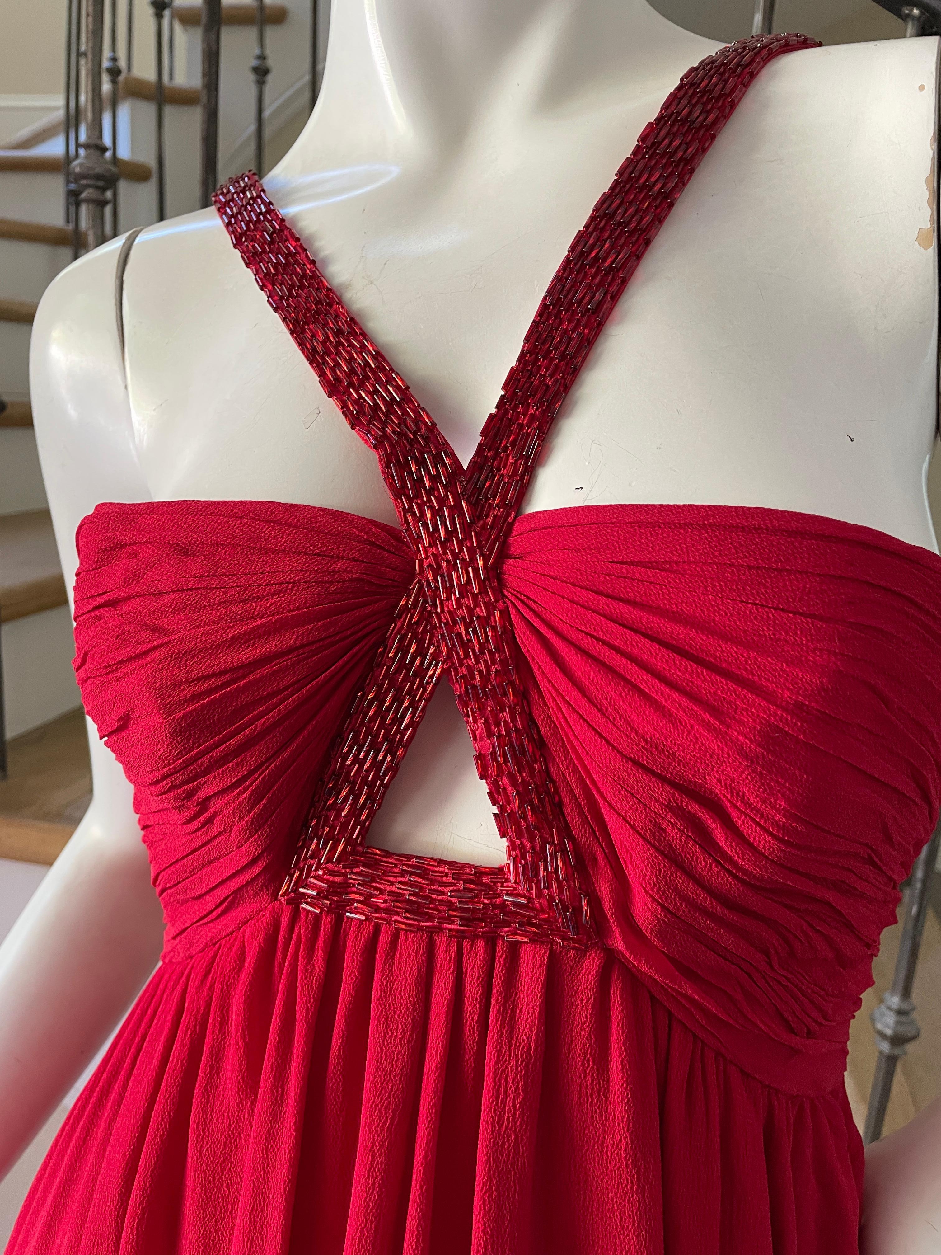 red silk evening gown