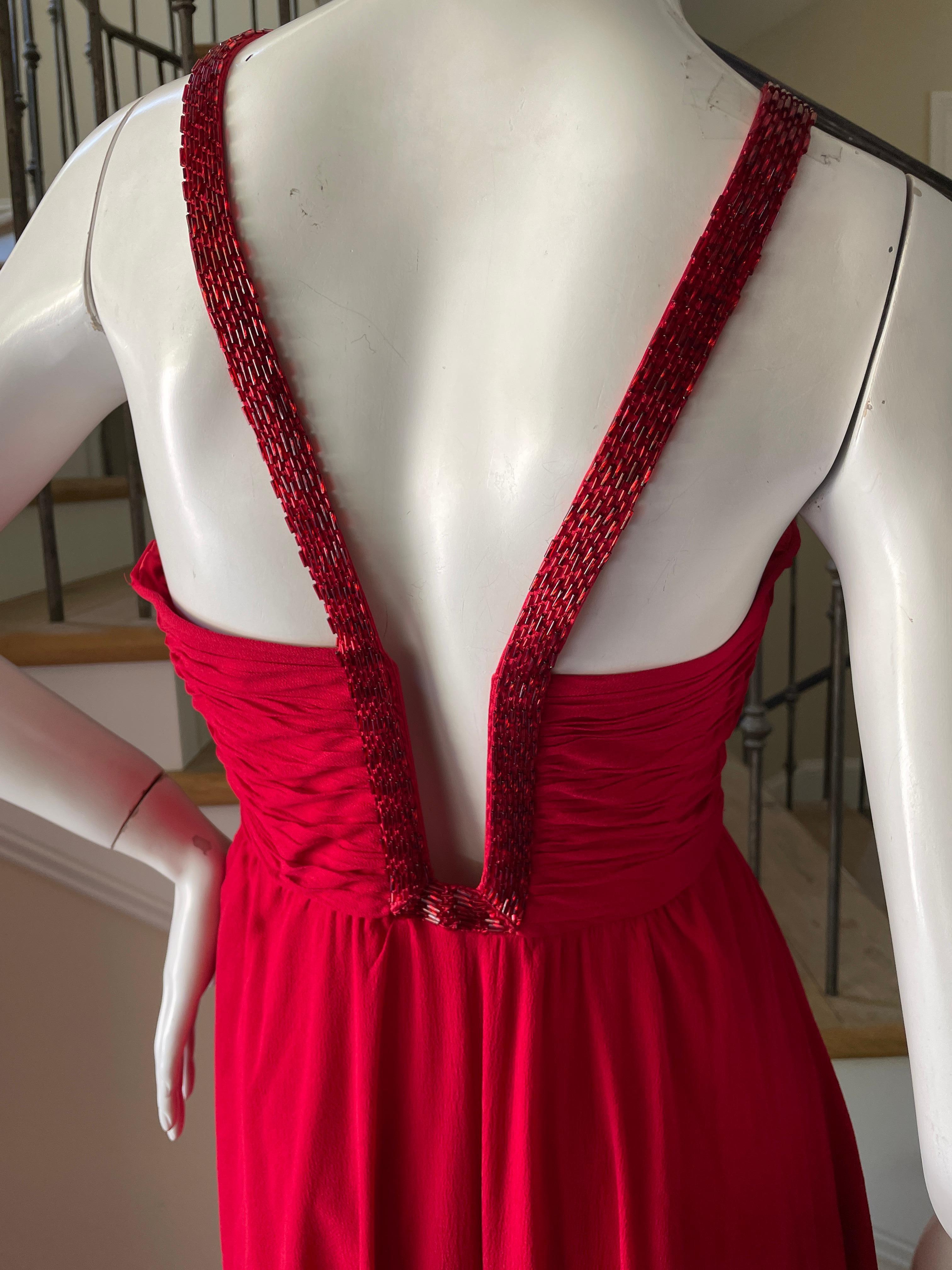 Roberto Cavalli Vintage Coral Red Silk Evening Dress with Keyhole Beaded Details For Sale 3