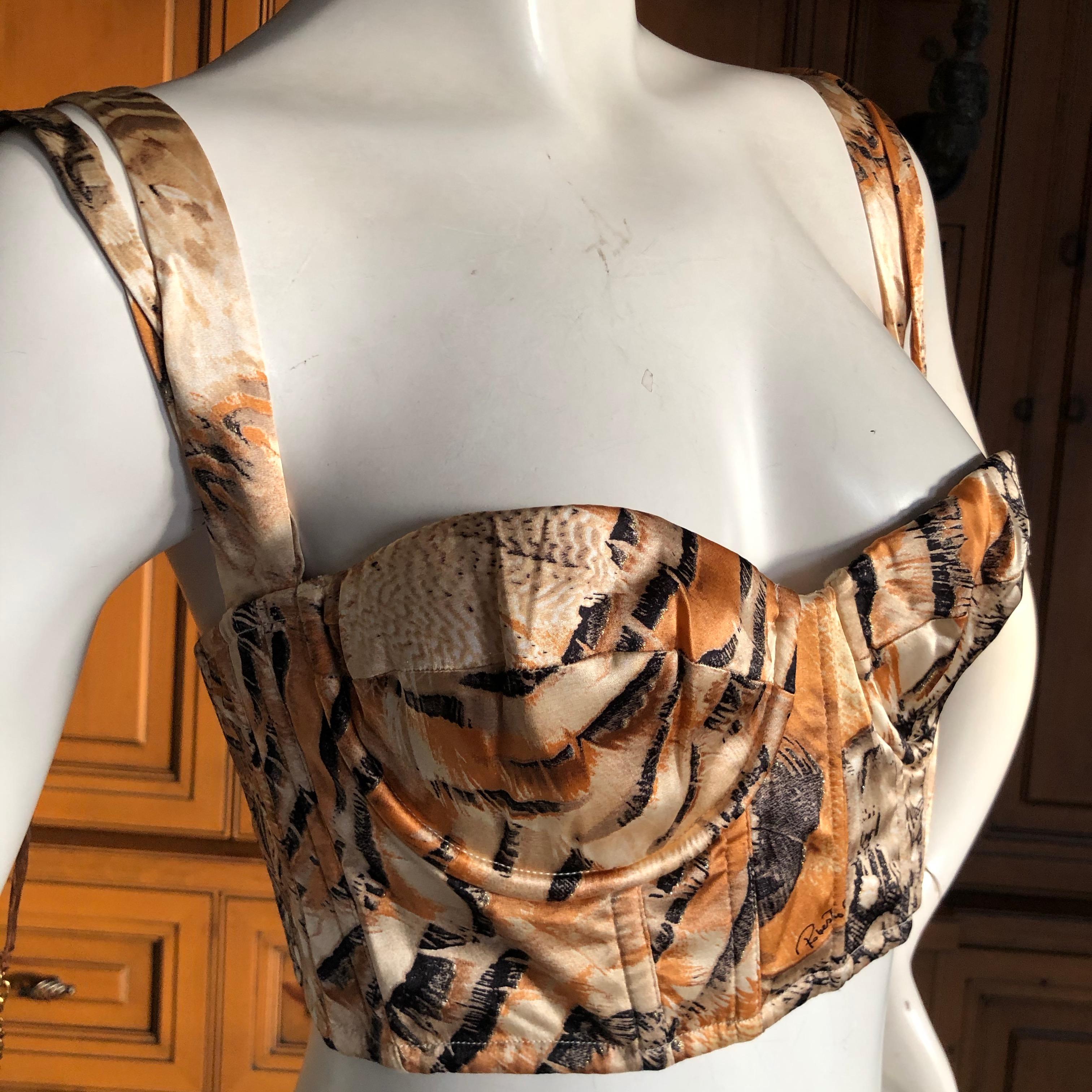 Roberto Cavalli Vintage Corset Laced Bustier with Bead and Feather Details In Excellent Condition For Sale In Cloverdale, CA