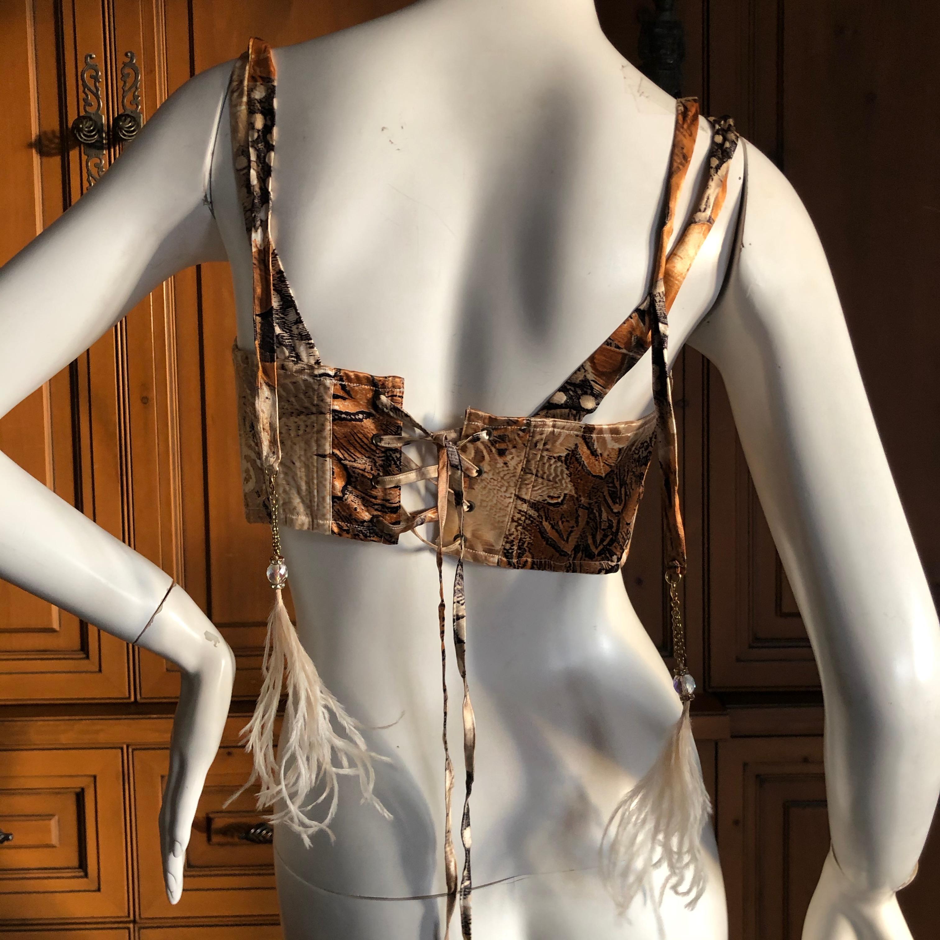 Roberto Cavalli Vintage Corset Laced Bustier with Bead and Feather Details For Sale 2