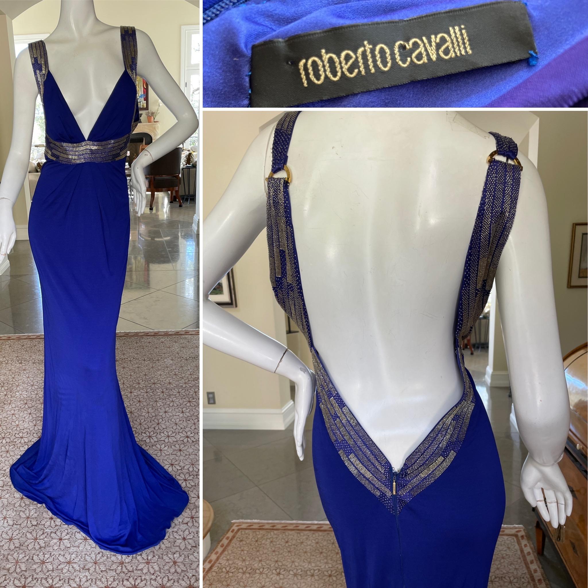 Roberto Cavalli Vintage Crystal Embellished Evening Dress with Plunging Front and Back.
Simply sensational
 Size 46
 Bust 36