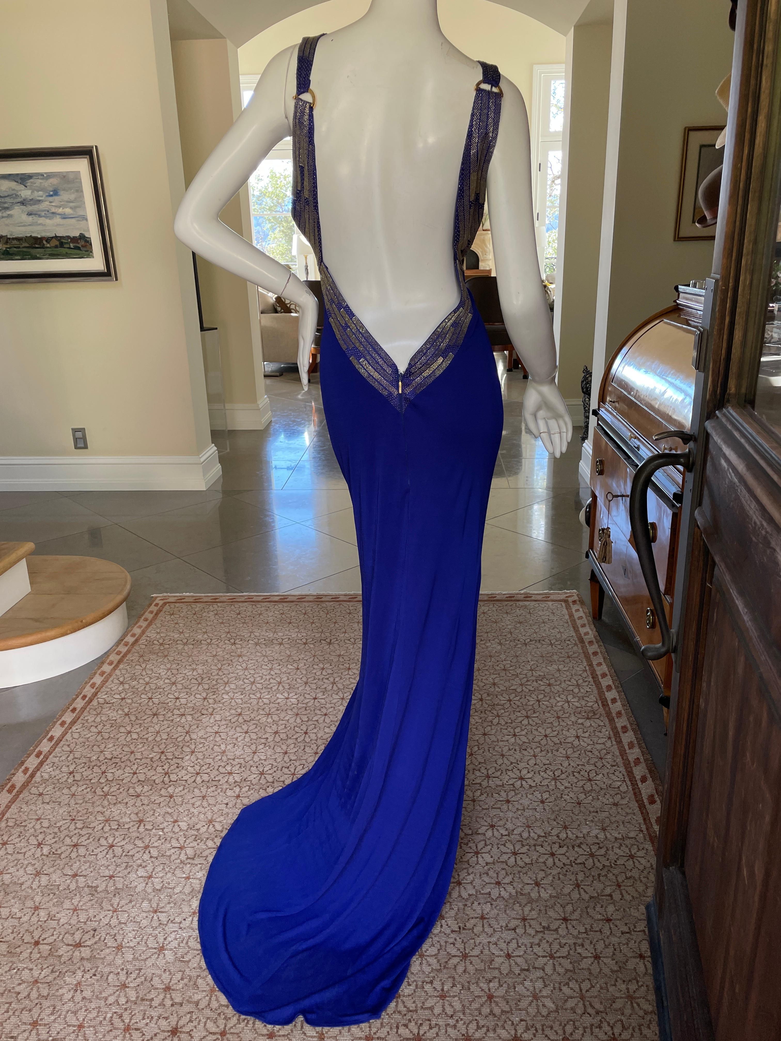 Roberto Cavalli Vintage Crystal Embellished Evening Dress Plunging Front & Back In Excellent Condition For Sale In Cloverdale, CA