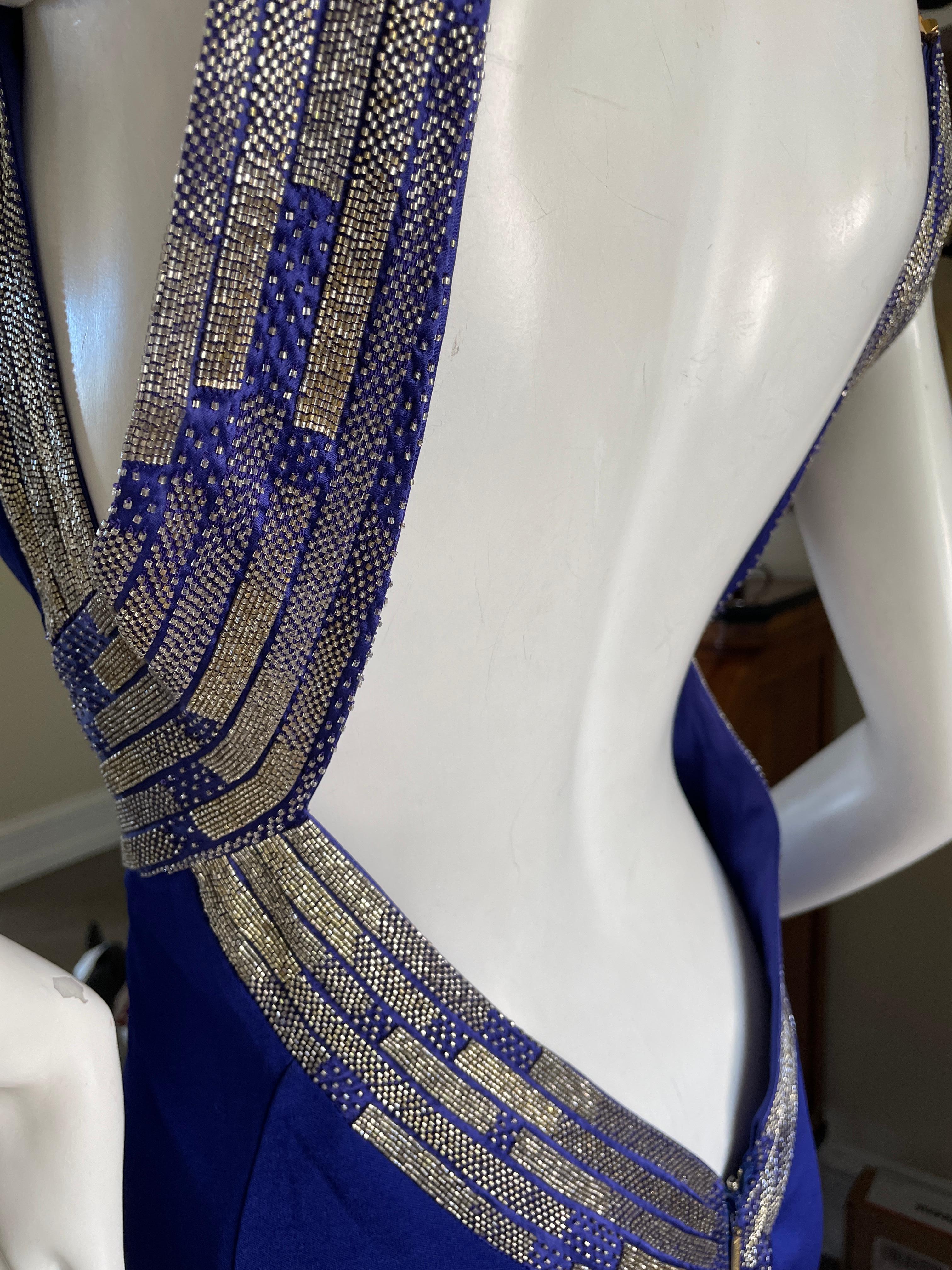 Roberto Cavalli Vintage Crystal Embellished Evening Dress Plunging Front & Back For Sale 3