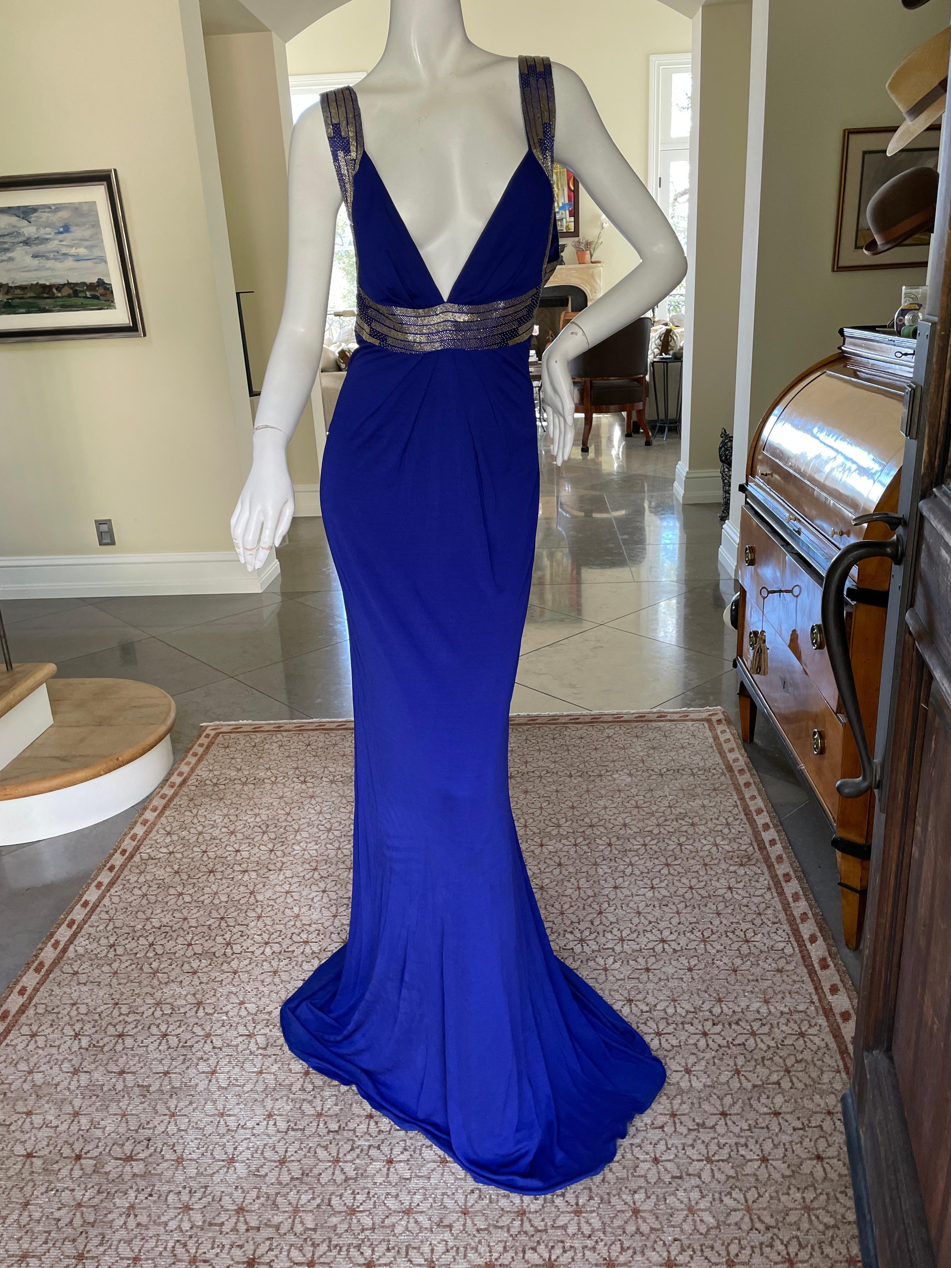 Roberto Cavalli Vintage Crystal Embellished Evening Dress Plunging Front & Back For Sale 4