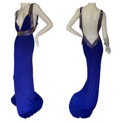 Roberto Cavalli Vintage Crystal Embellished Evening Dress Plunging Front & Back