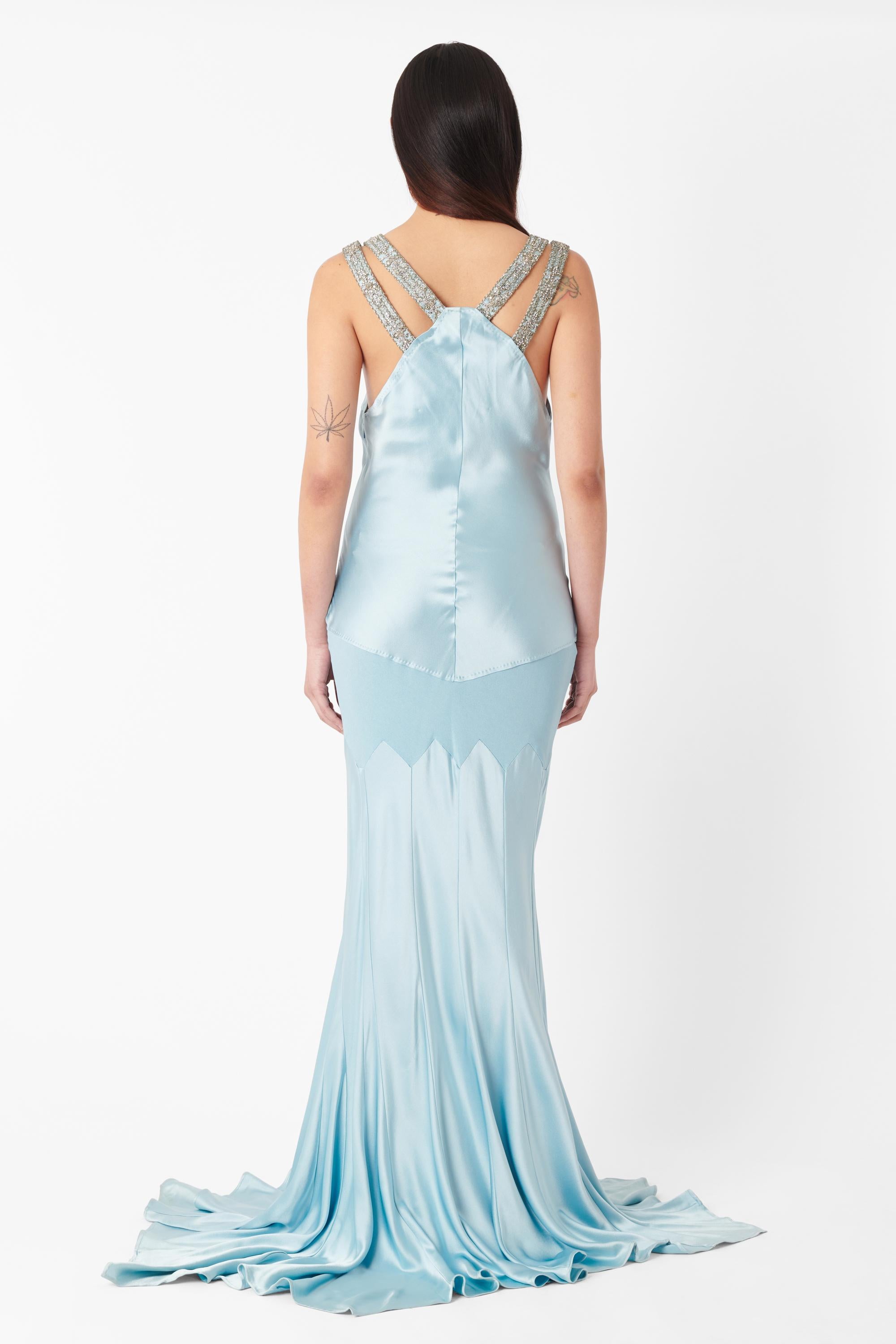 Roberto Cavalli  Vintage Deadstock 2005 Baby Blue Silk Maxi Gown In Excellent Condition In London, GB