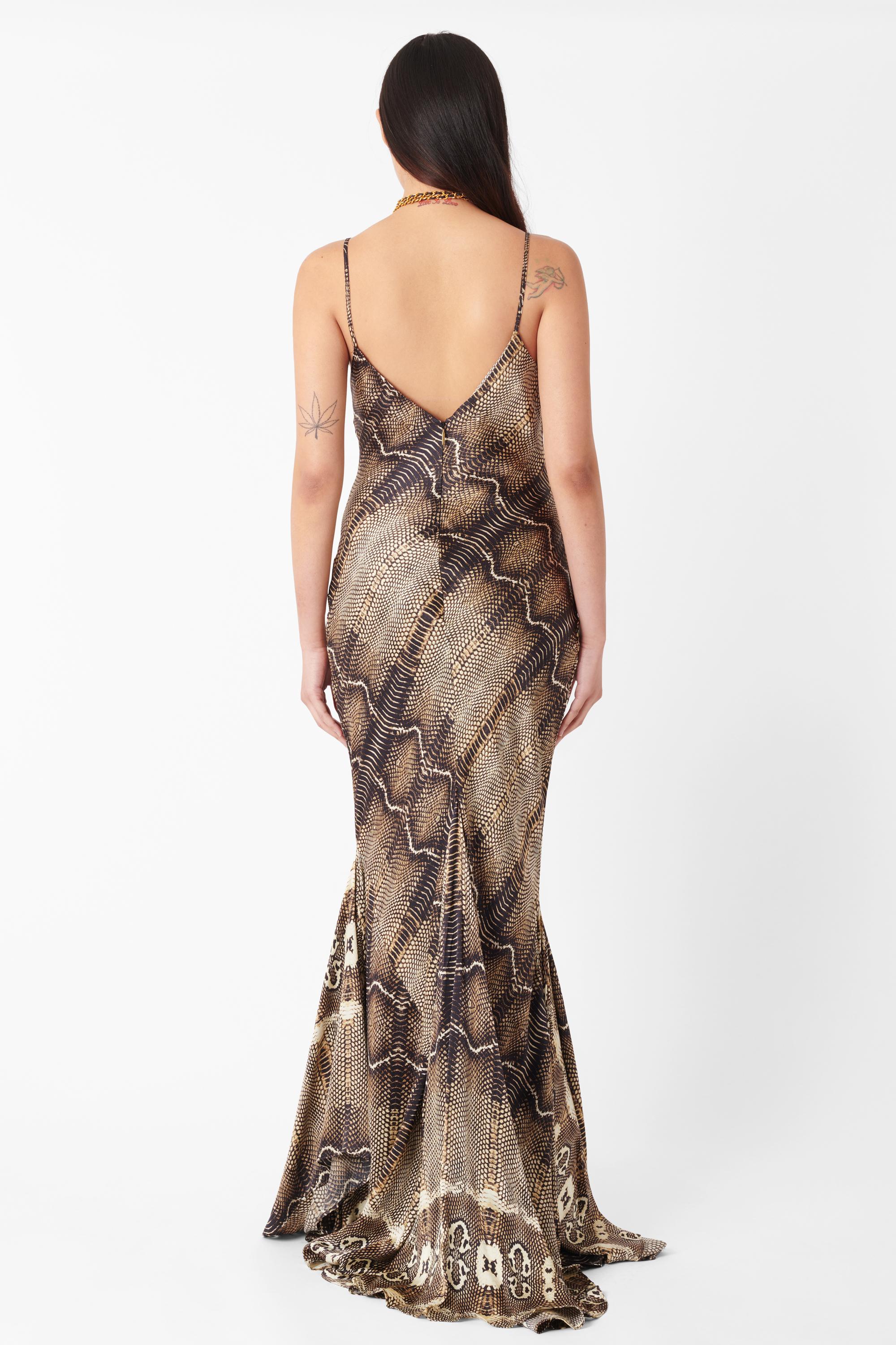 Roberto Cavalli Vintage Deadstock 2005 Kleid aus Seide mit Python-Druck (Braun) im Angebot