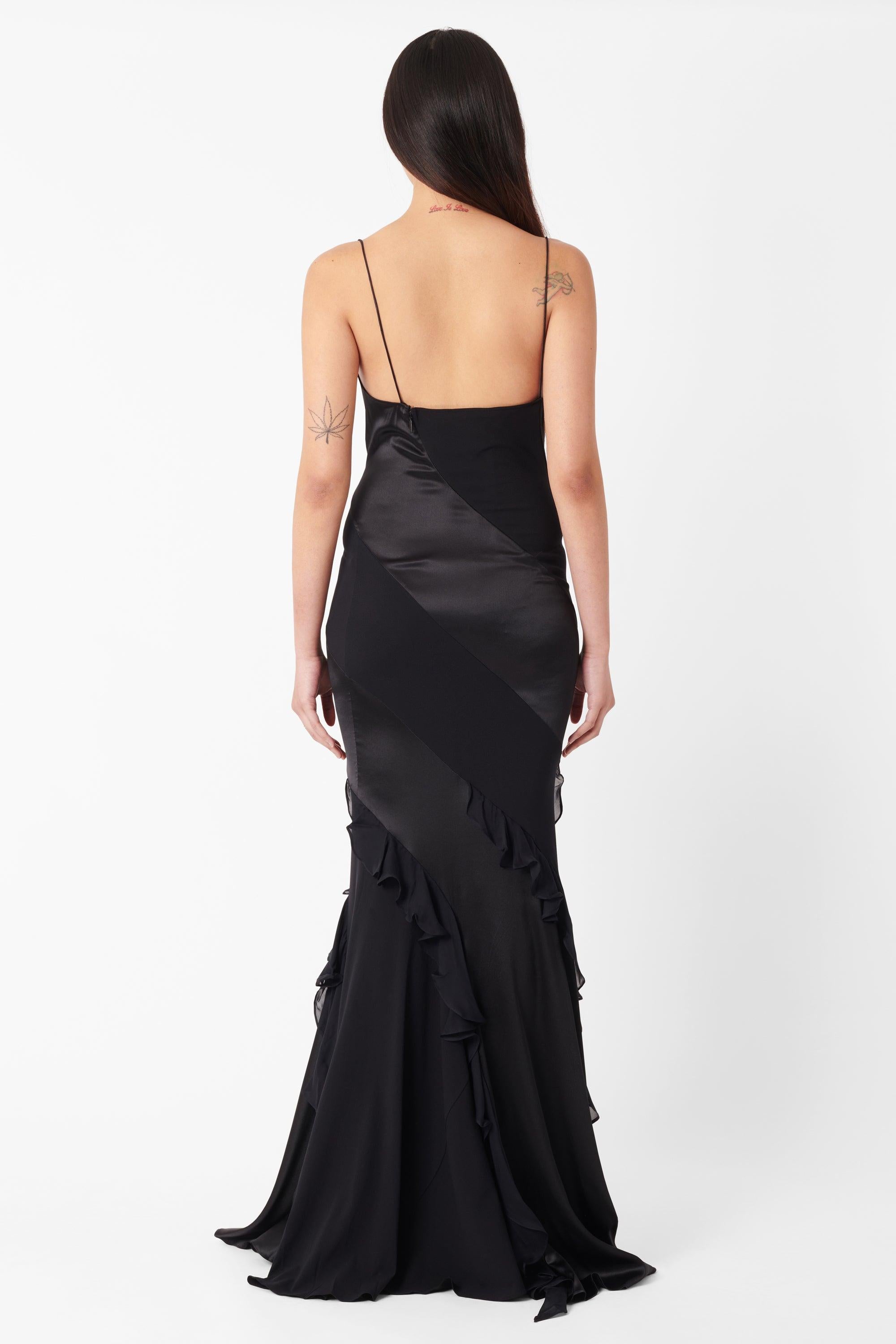 Roberto Cavalli Vintage Deadstock Maxi Vestido de Seda Negro con Cuello de Vaca en Excelente estado para la venta en London, GB