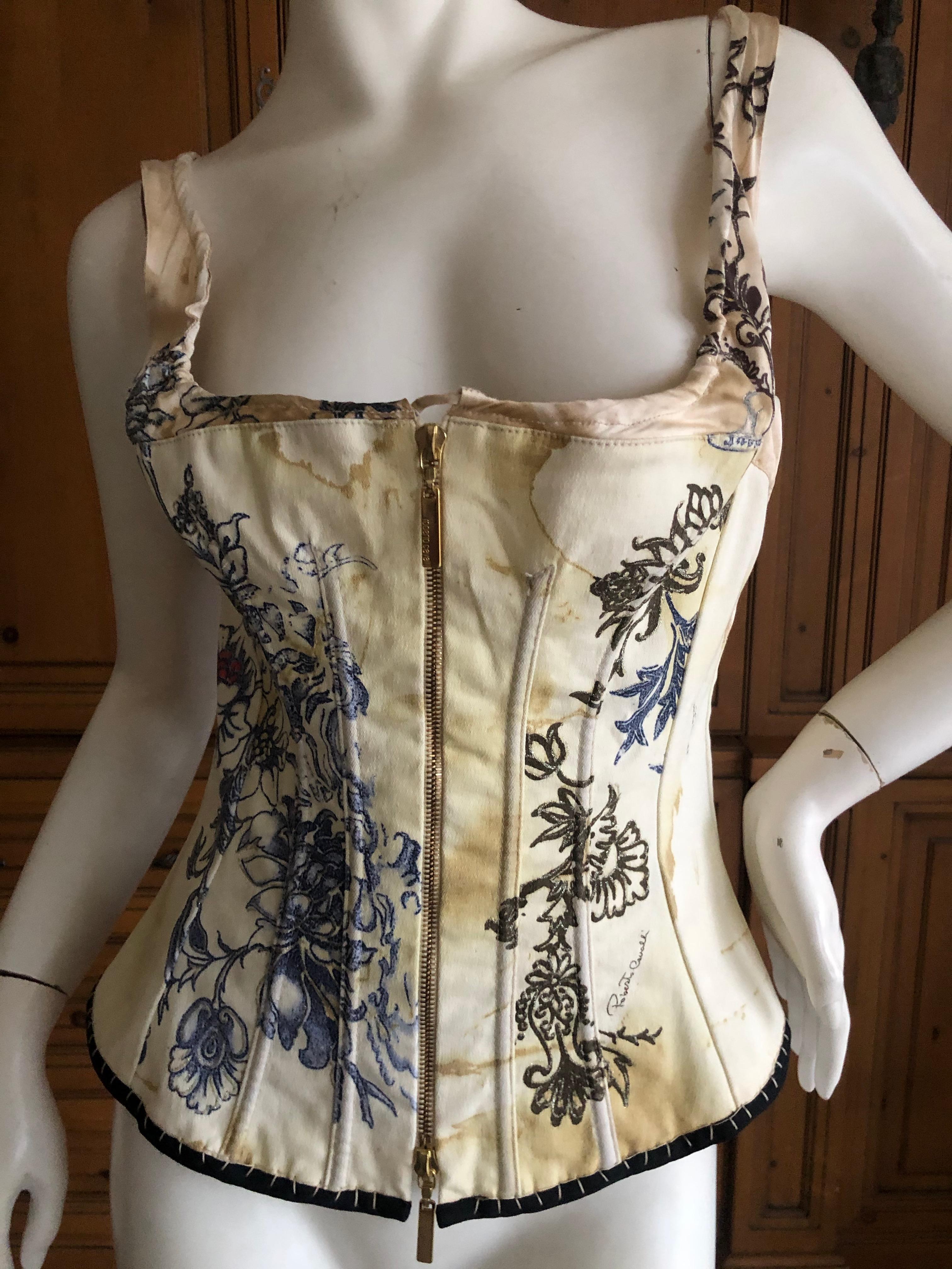 Roberto Cavalli Vintage Distressed Zip Front Corset Bustier .
It is intentionally distressed, and seems to have a very generous bust.
Size M
Bust 38
