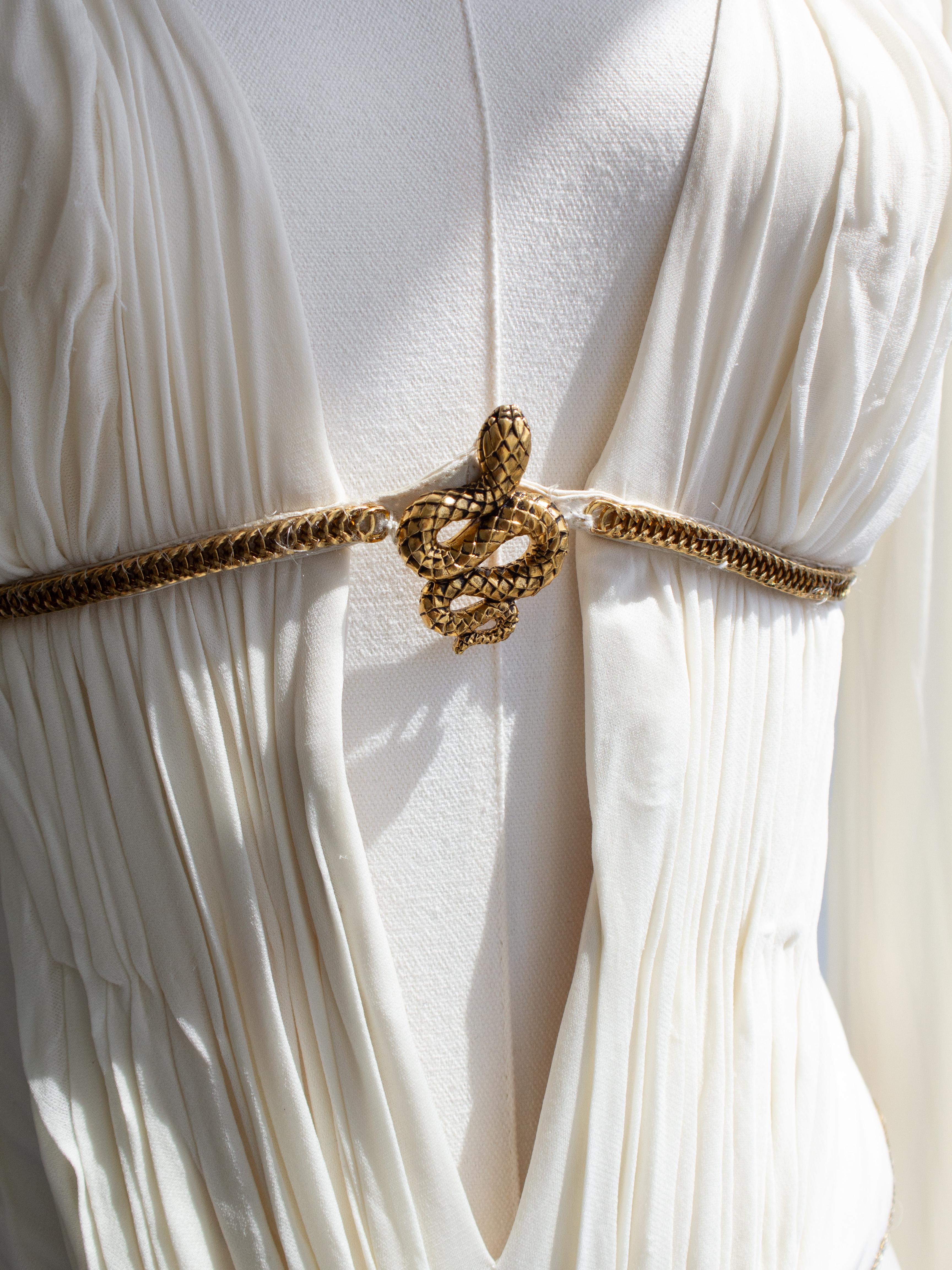 Roberto Cavalli Vintage F/W 2007 White Pleated Gold Snake Cleopatra Dress Gown 6