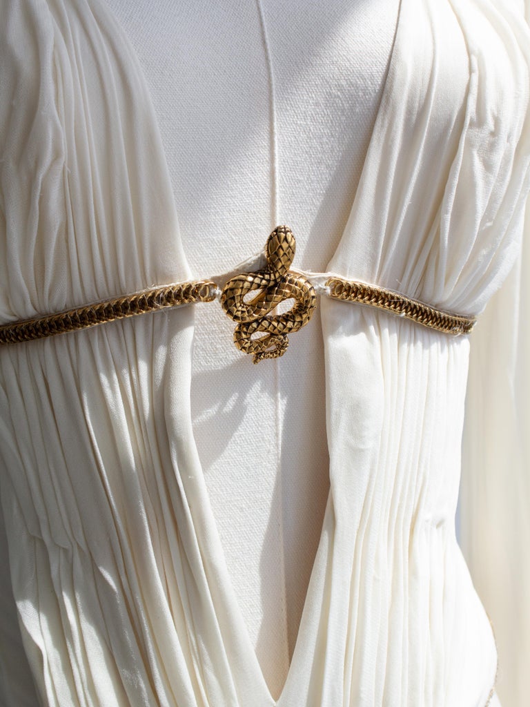 Roberto Cavalli Vintage F/W 2007 White Pleated Gold Snake Cleopatra Dress Gown at 1stDibs Roberto Cavalli Vintage F/W 2007 White Pleated Gold Snake Cleopatra Dress Gown at 1stDibs