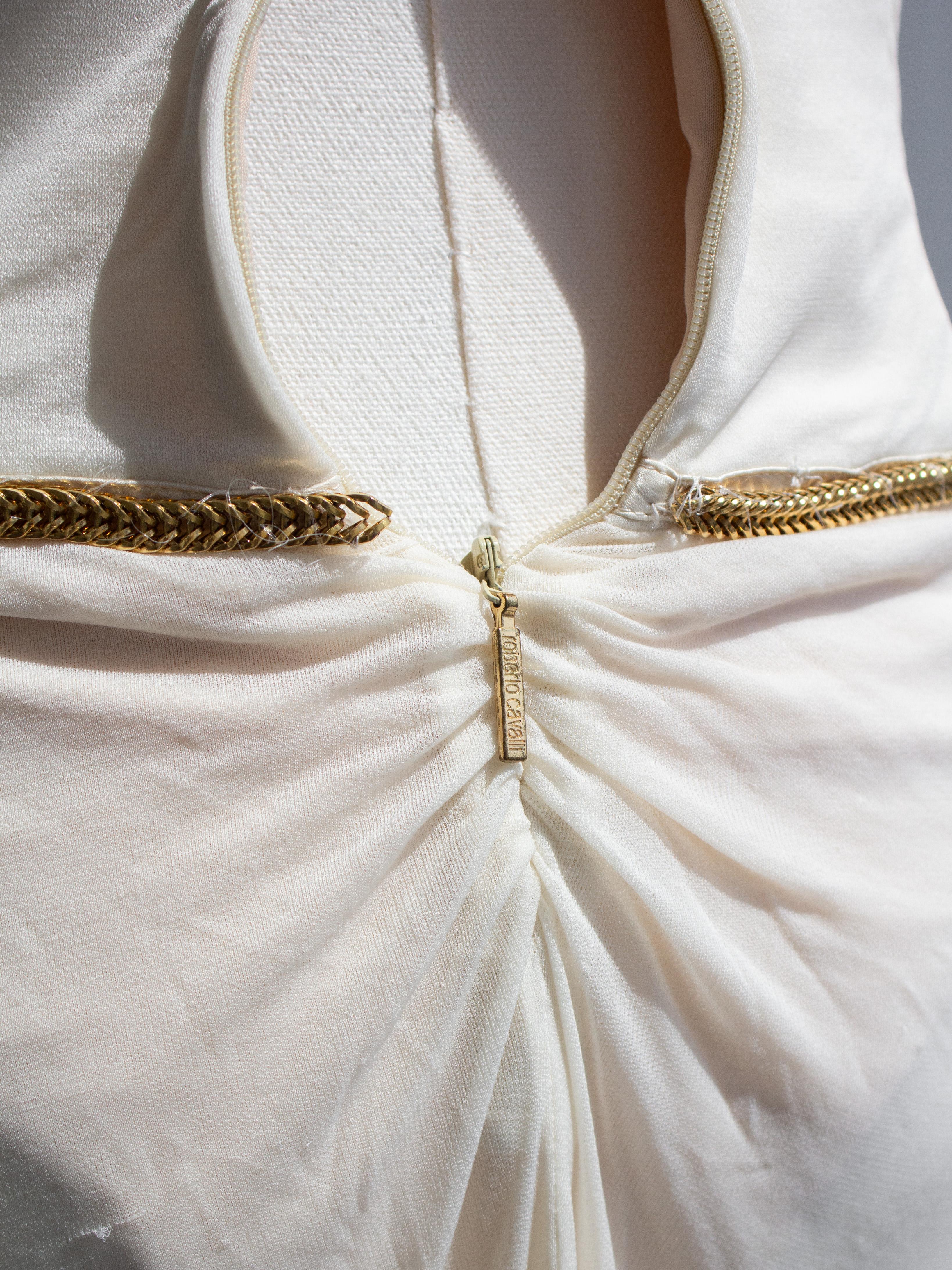Roberto Cavalli Vintage F/W 2007 White Pleated Gold Snake Cleopatra Dress Gown 10
