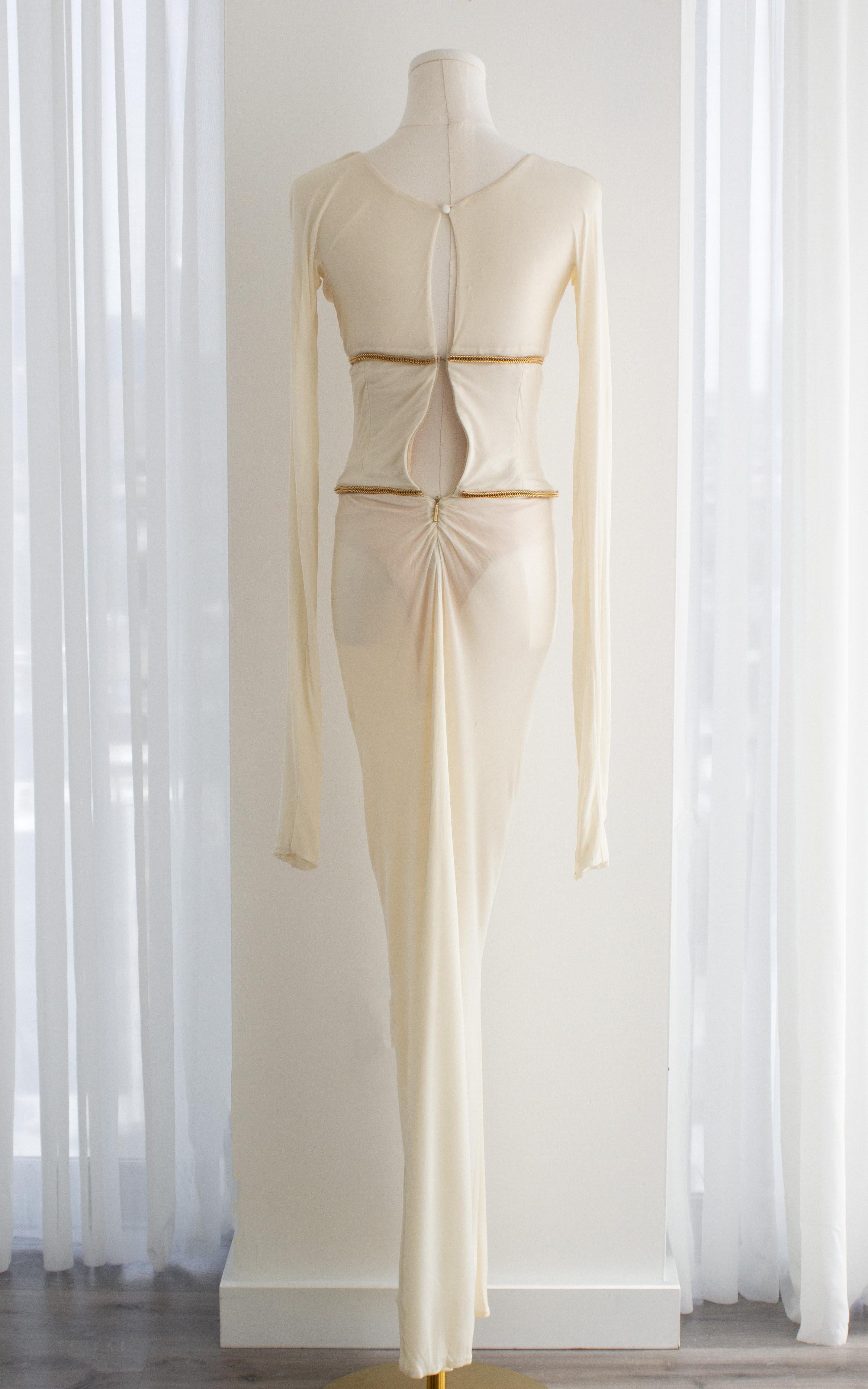 Roberto Cavalli Vintage F/W 2007 White Pleated Gold Snake Cleopatra Dress Gown 3