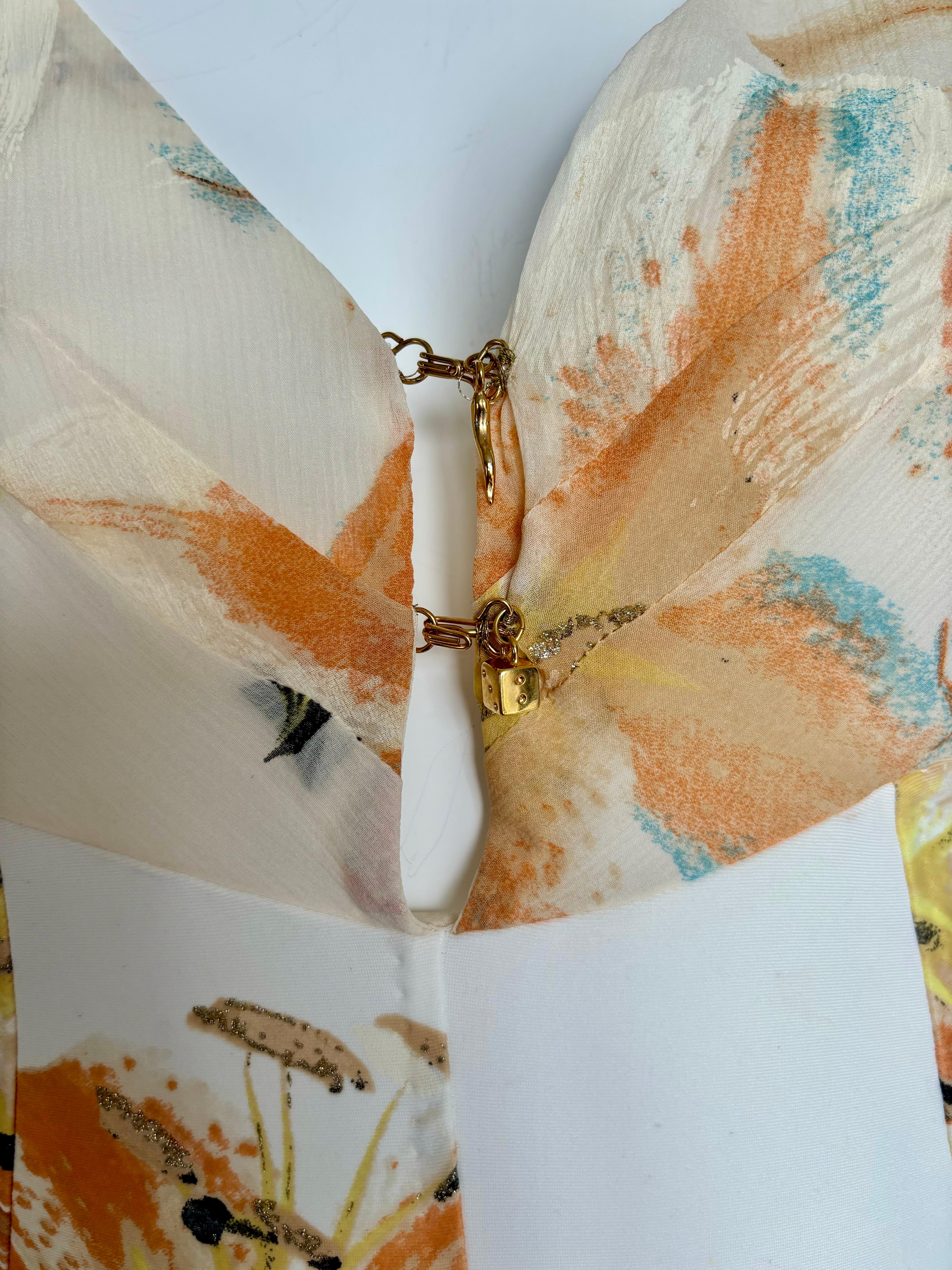 ROBERTO CAVALLI Vintage Floral Dress w. Gold Charms Feminine Slip Style In Excellent Condition In Leonardo, NJ