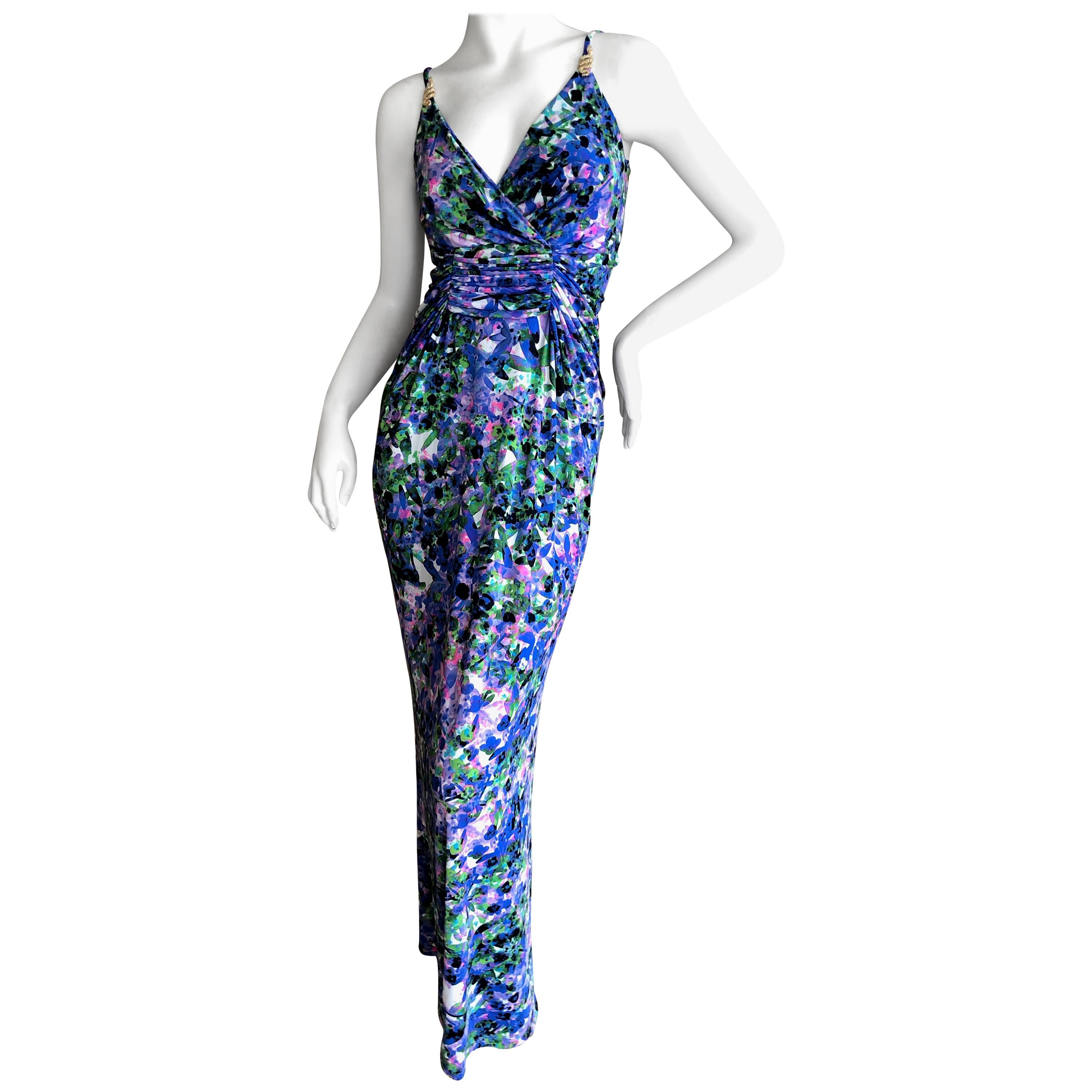 Roberto Cavalli Vintage Floral Maxi Dress with Jeweled Serpent Accents For Sale