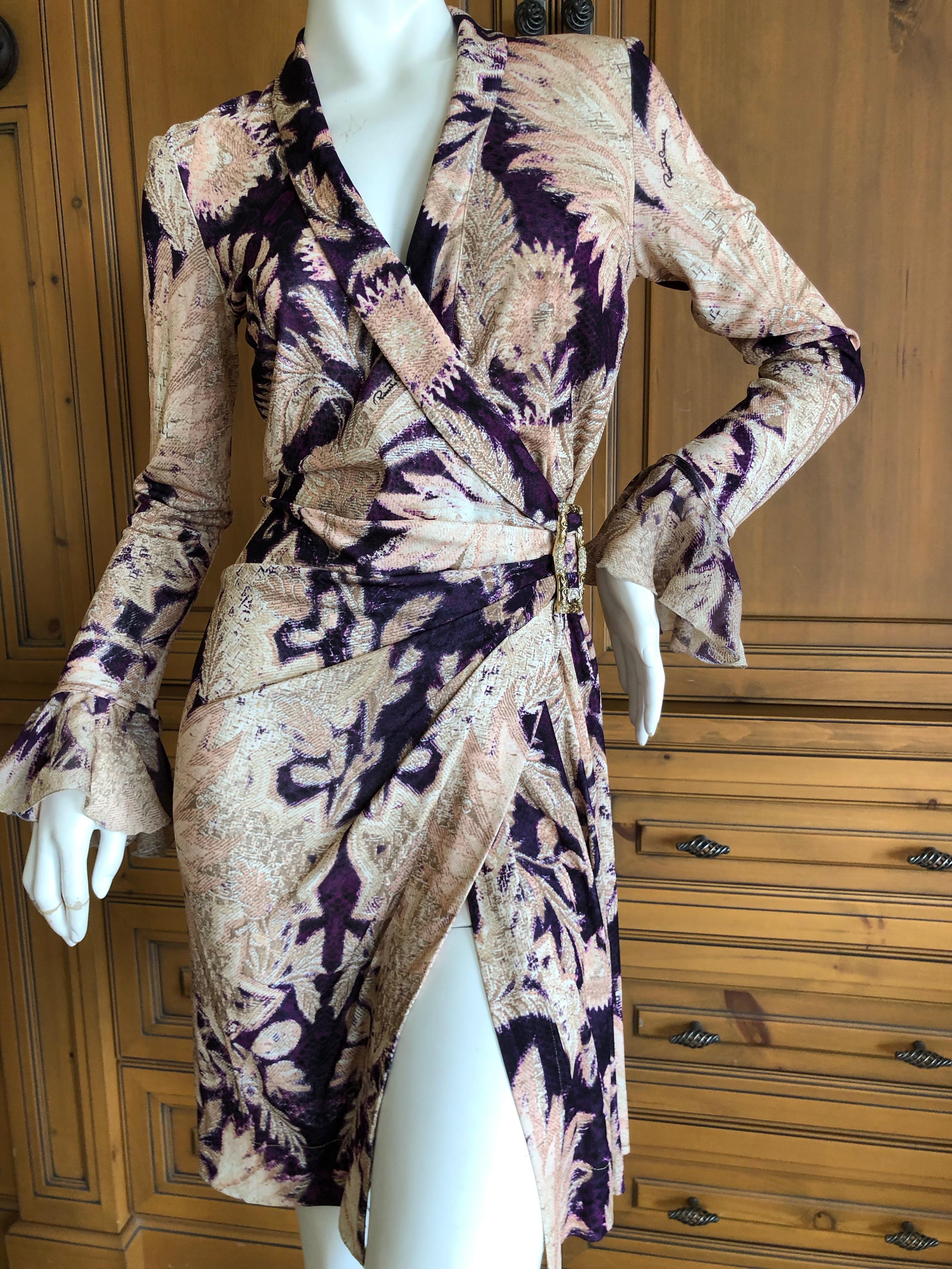 Roberto Cavalli Vintage Floral Print Cocktail Dress with Side Ornament In Excellent Condition For Sale In Cloverdale, CA