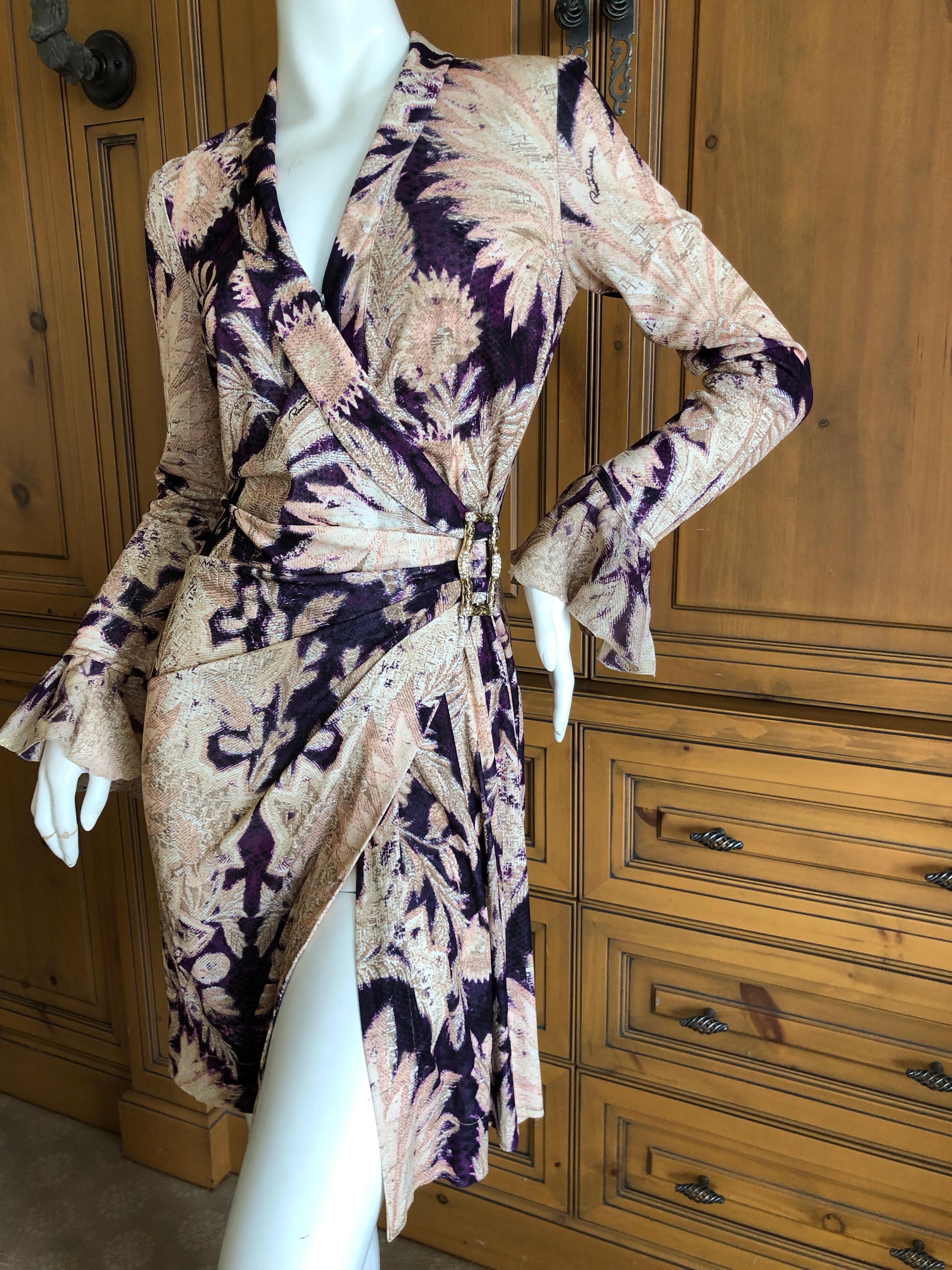 Women's Roberto Cavalli Vintage Floral Print Cocktail Dress with Side Ornament For Sale