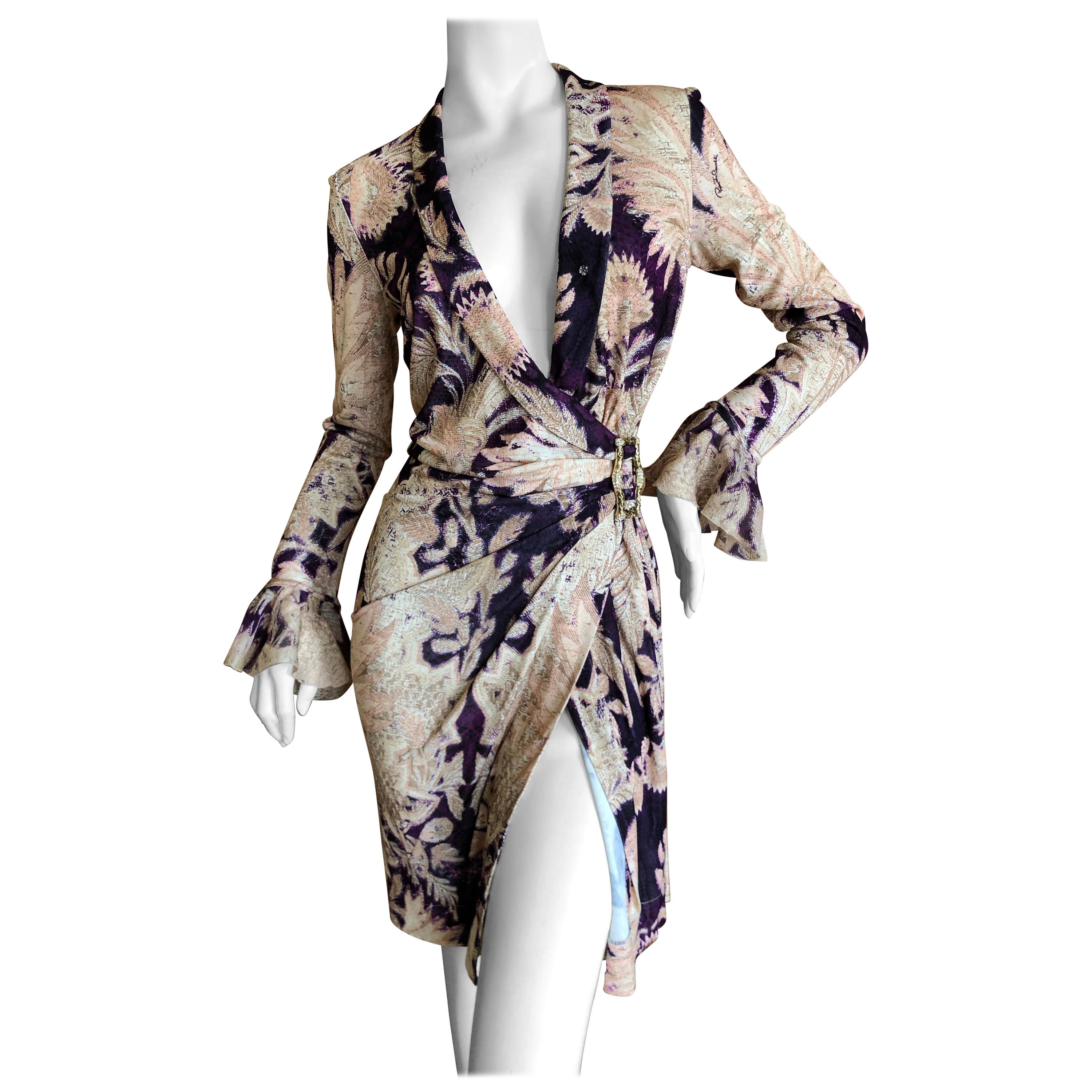Roberto Cavalli Vintage Floral Print Cocktail Dress with Side Ornament For Sale