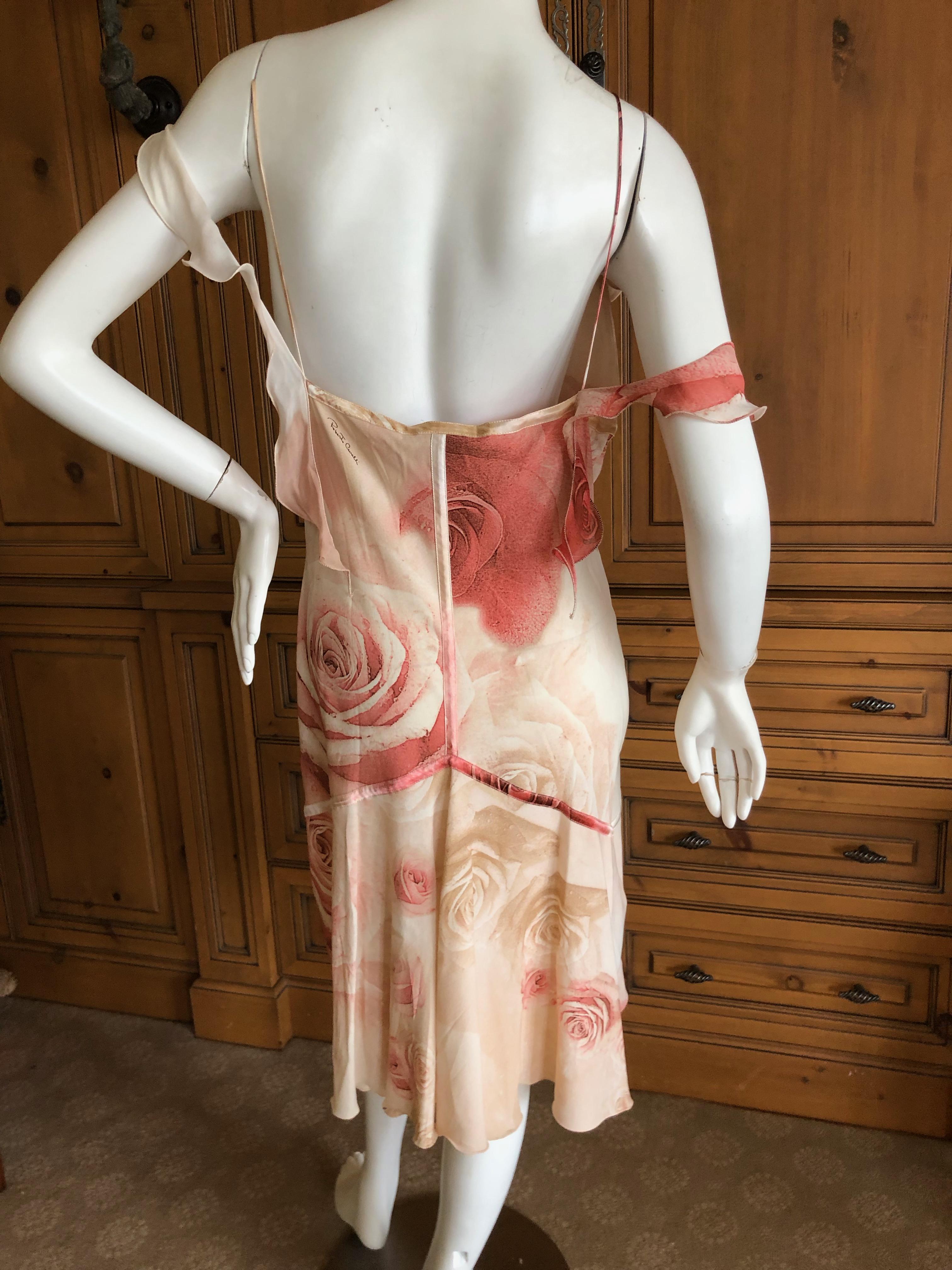 Women's Roberto Cavalli Vintage Floral Silk Low Cut Floral Dress Size Large For Sale