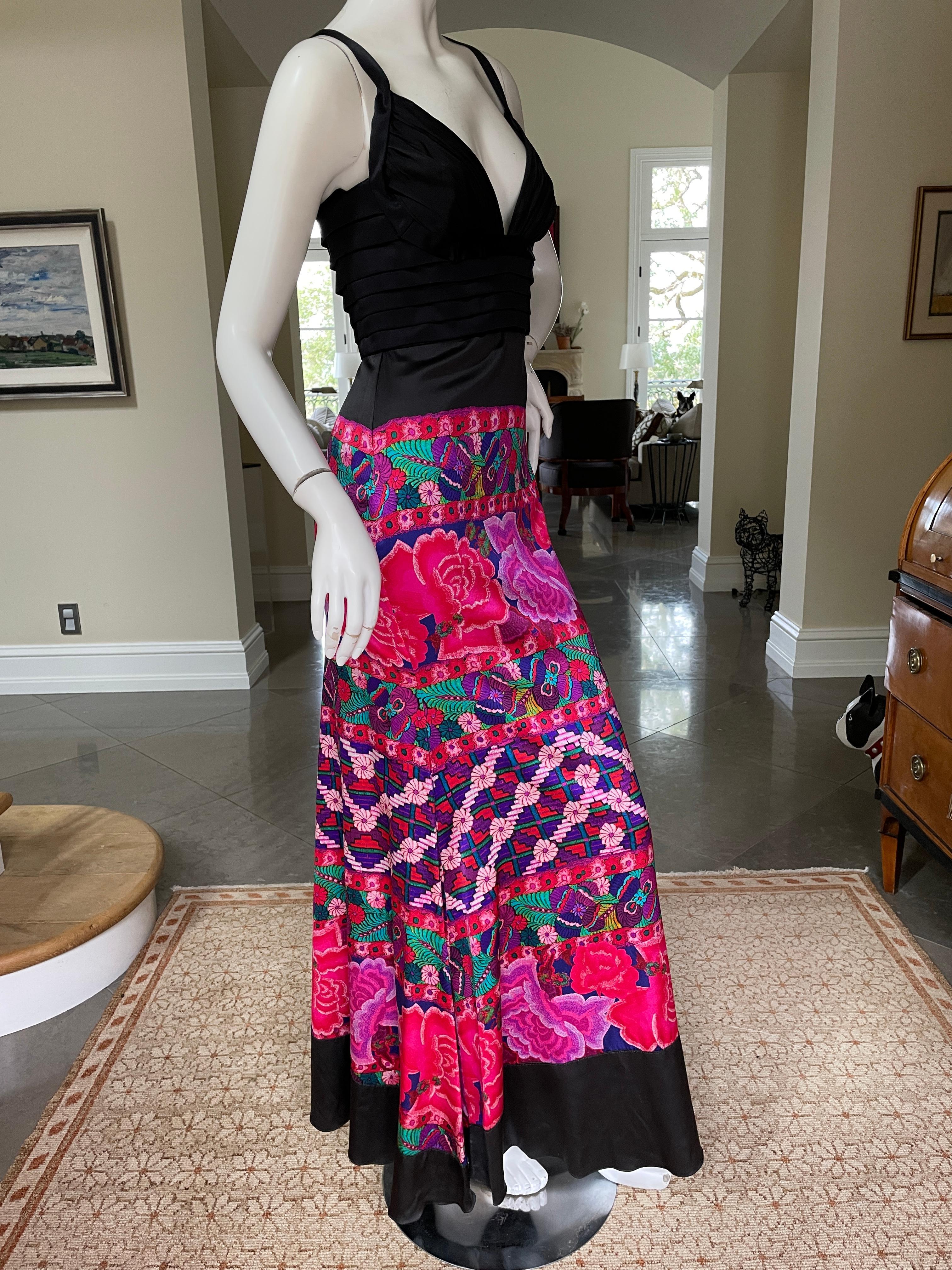 Black Roberto Cavalli Vintage Folkloric Mexican Pattern Evening Dress For Sale