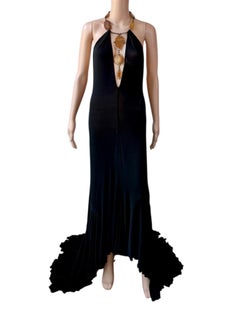 Roberto Cavalli Vintage-Abendkleid mit Edelsteinen, tiefem Ausschnitt und rückenfreiem Schnitt