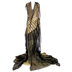 Roberto Cavalli Vintage Gold & Black Lace Evening Gown Dress S/S 2001 Size M