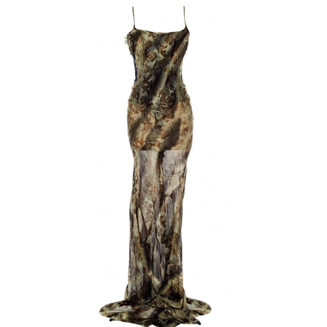 Roberto Cavalli Vintage Runway - Denim and Silk Evening Gown Fall/Winter 2001 Size 40IT
