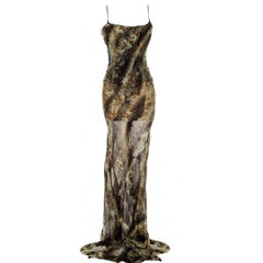Roberto Cavalli Vintage Denim & Silk Evening Gown Fall/Winter 2001 Size 40IT