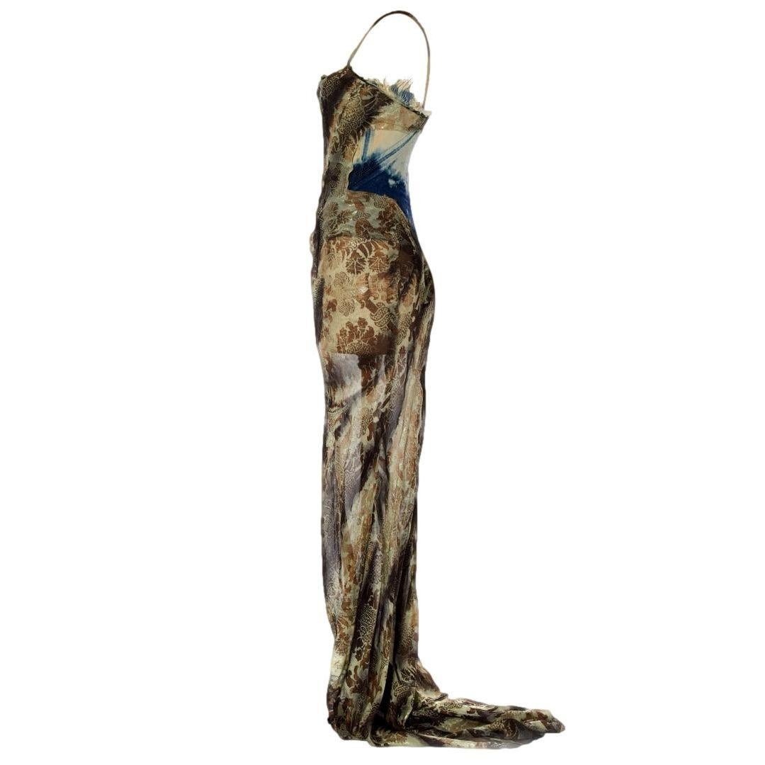 Black Roberto Cavalli Vintage Denim & Silk Evening Gown Fall/Winter 2001 Size 40IT
