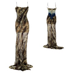 Roberto Cavalli Vintage Denim & Silk Evening Gown Fall/Winter 2001 Size 40IT