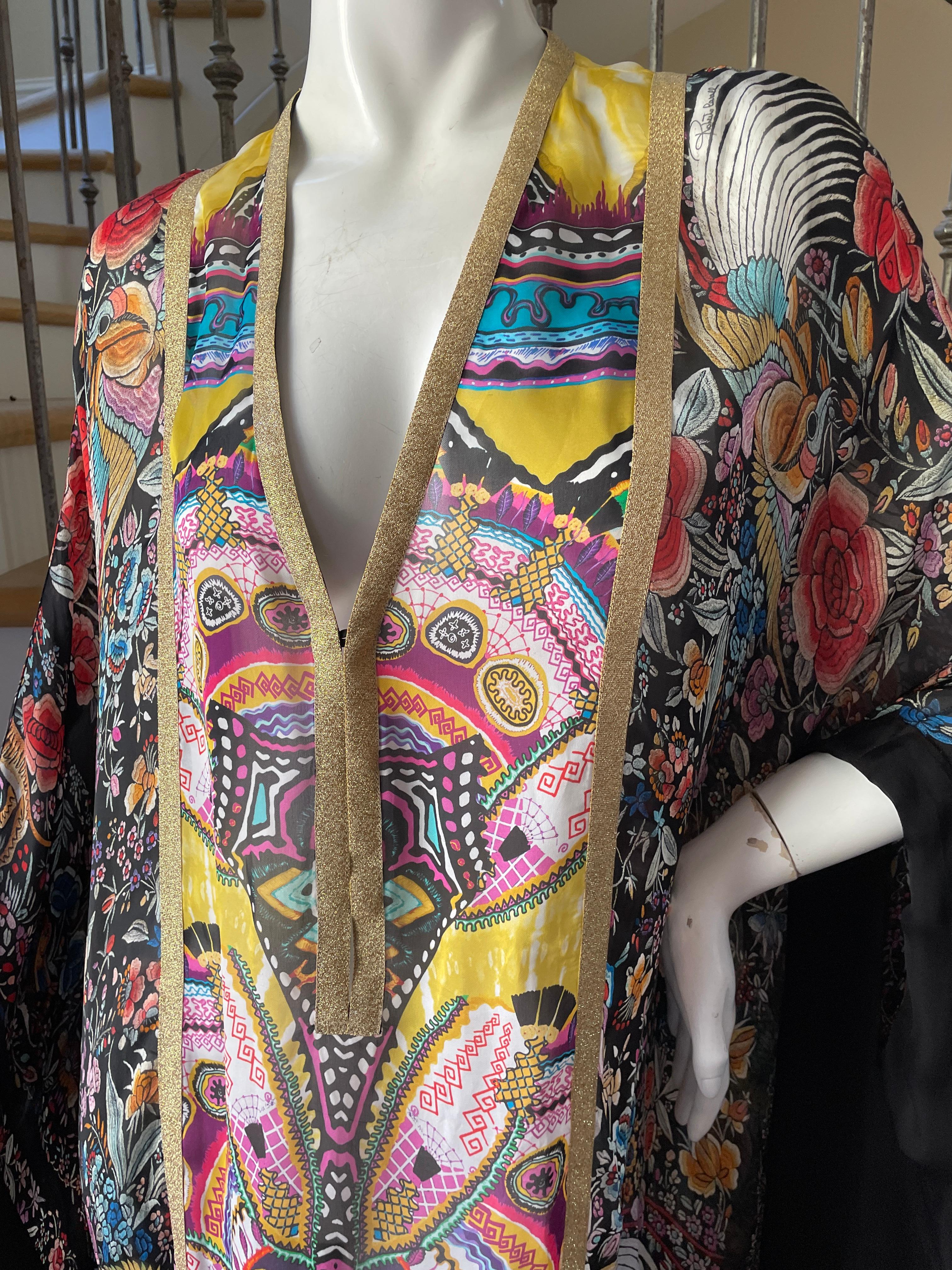 Roberto Cavalli Vintage Gold Edged Silk Caftan Kaftan Evening Dress  In Excellent Condition For Sale In Cloverdale, CA