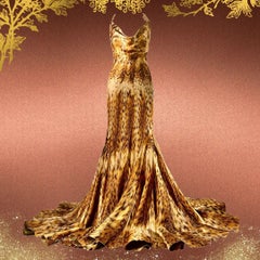Roberto Cavalli Vintage Gold Leopard Evening Gown Dress Fall/Winter 2003 Size M