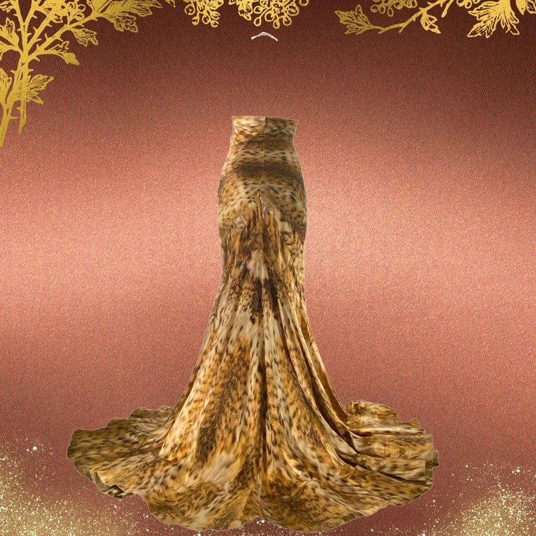 Roberto Cavalli Vintage Gold Leopard Evening Gown Dress Fall/Winter 2003  Size M For Sale at 1stDibs | coquettishly adorned, vintage roberto cavalli  dress 2003