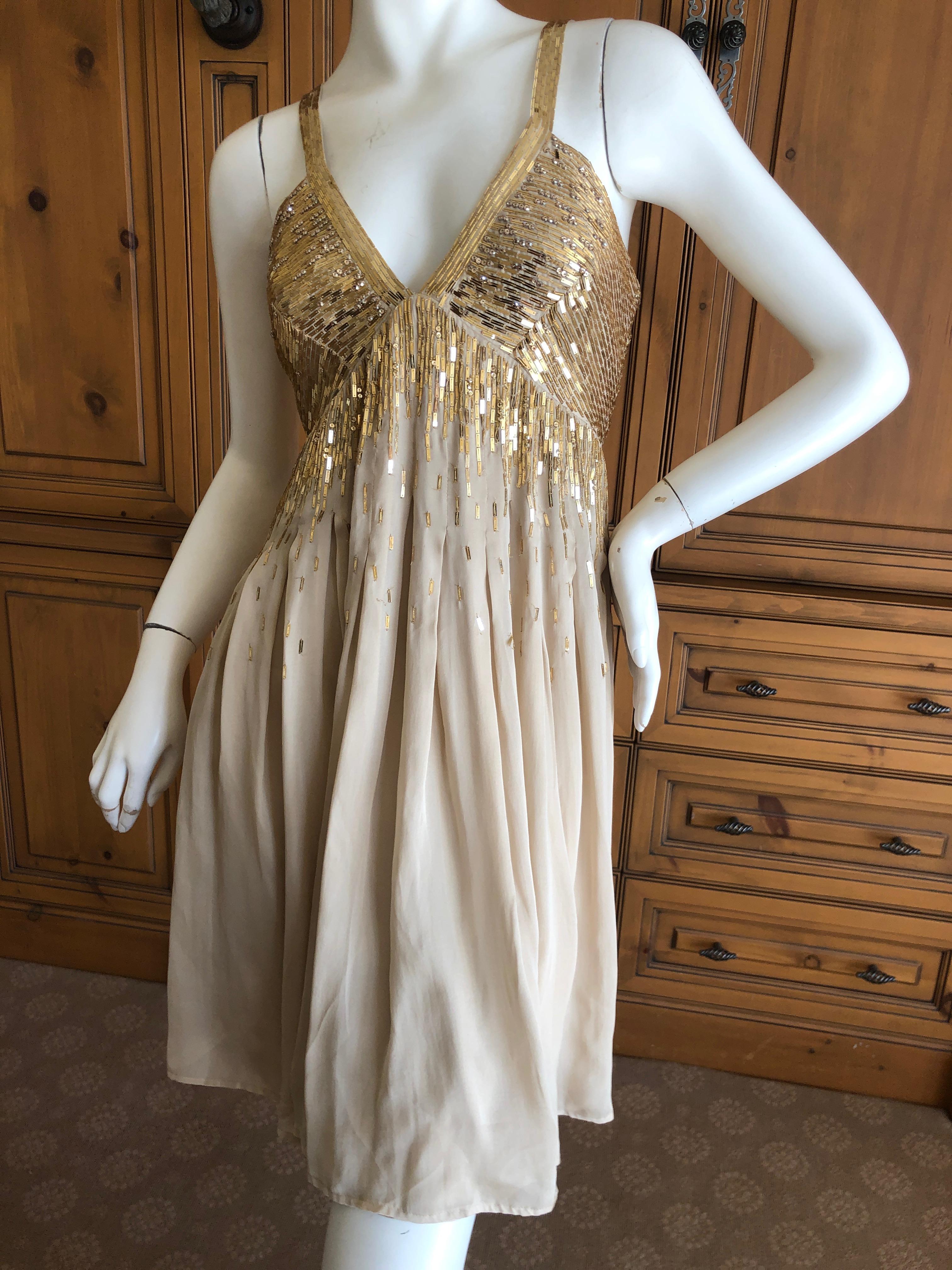 Gray Roberto Cavalli Vintage Gold Silk Sequin Babydoll Mini Dress