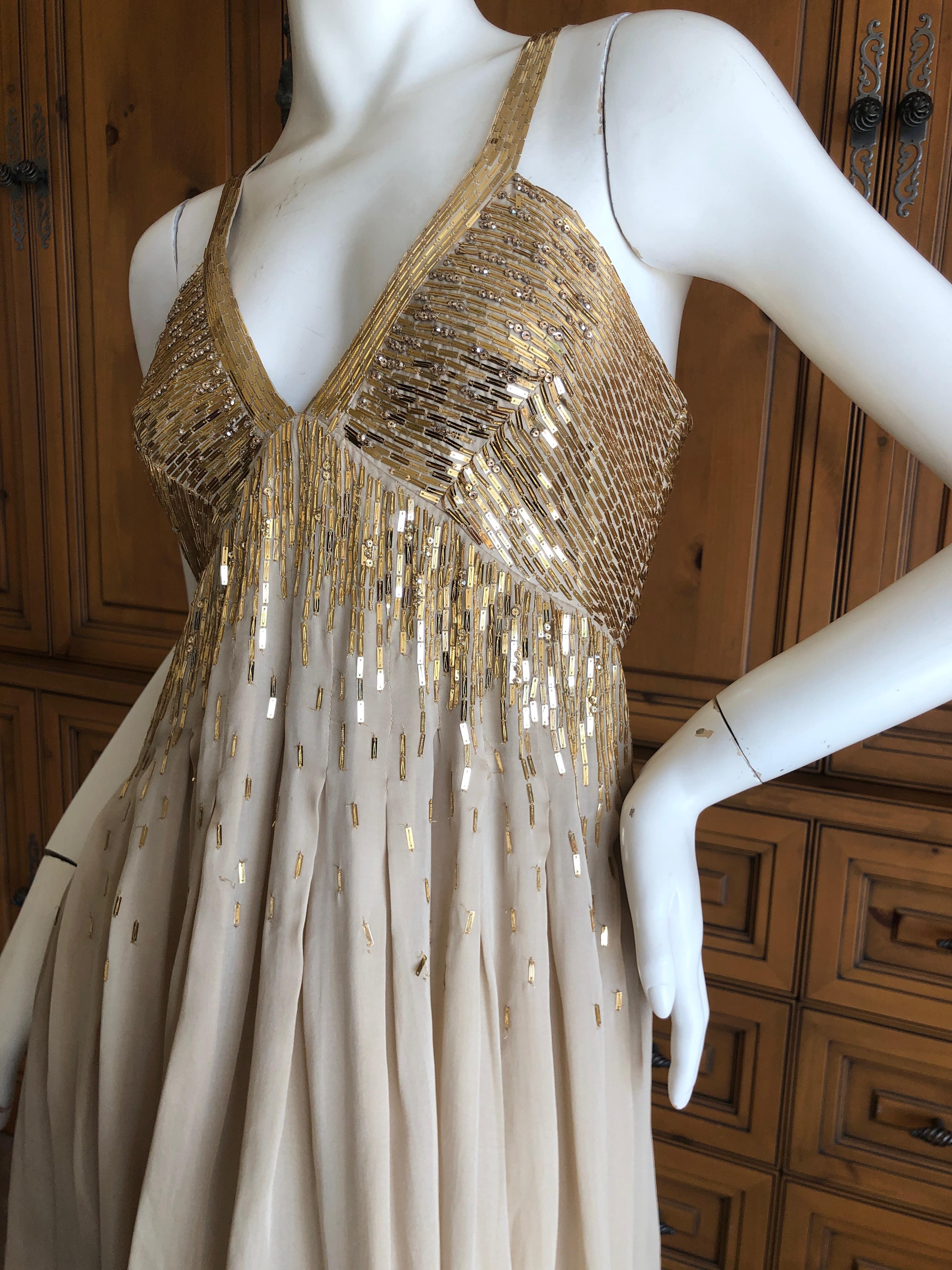 Roberto Cavalli Vintage Gold Silk Sequin Babydoll Mini Dress In Excellent Condition In Cloverdale, CA
