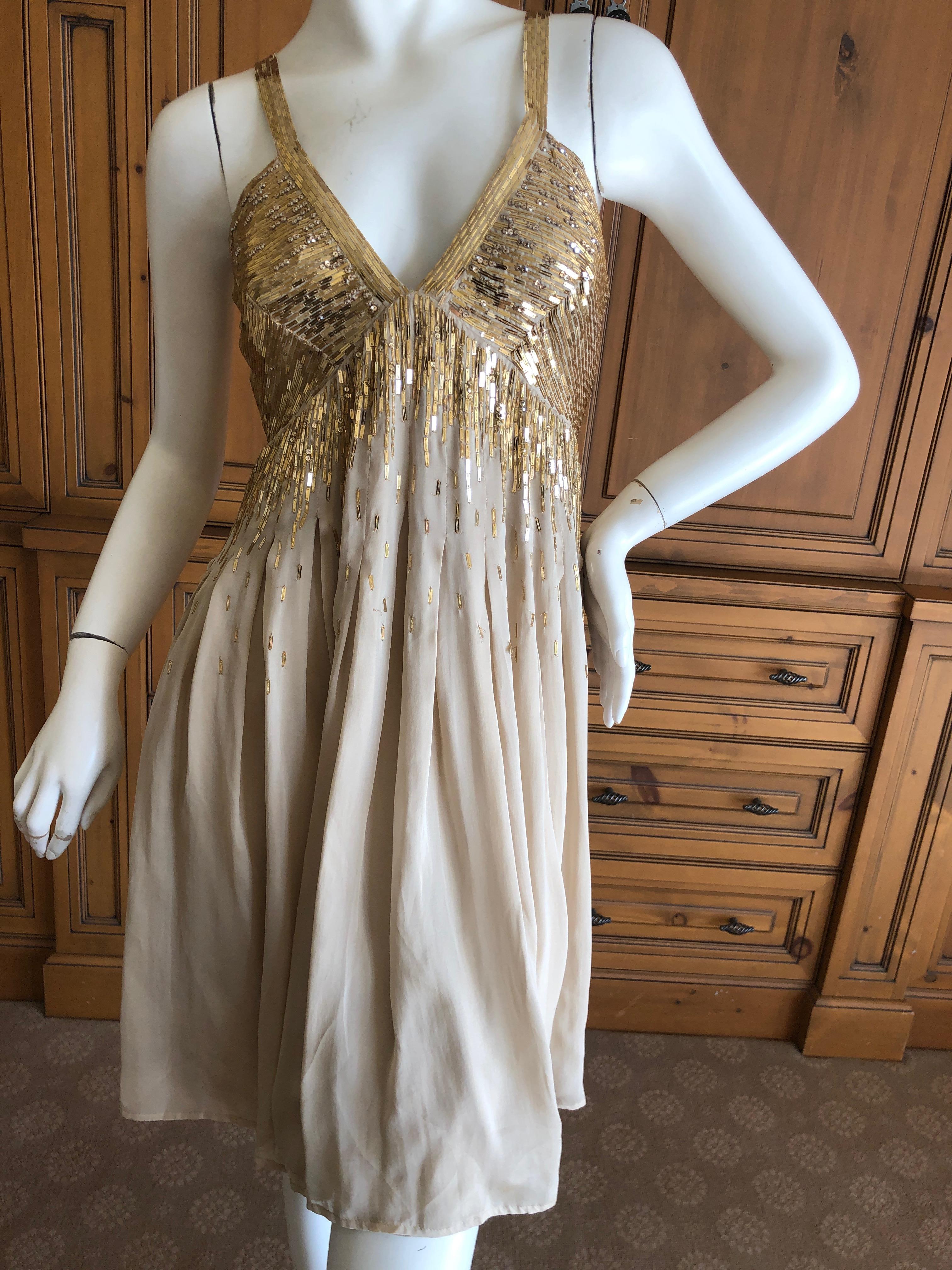 Women's Roberto Cavalli Vintage Gold Silk Sequin Babydoll Mini Dress