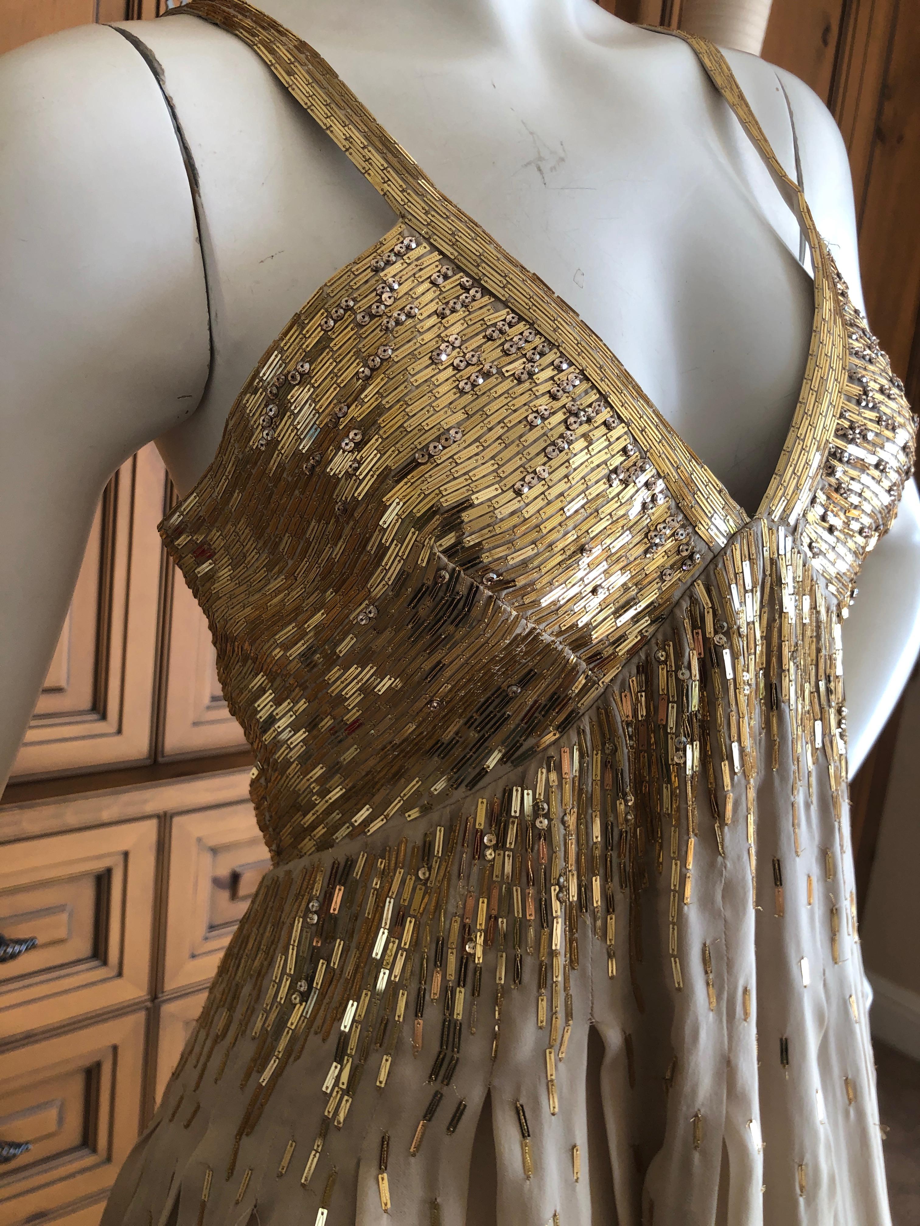 Roberto Cavalli Vintage Gold Silk Sequin Babydoll Mini Dress 1