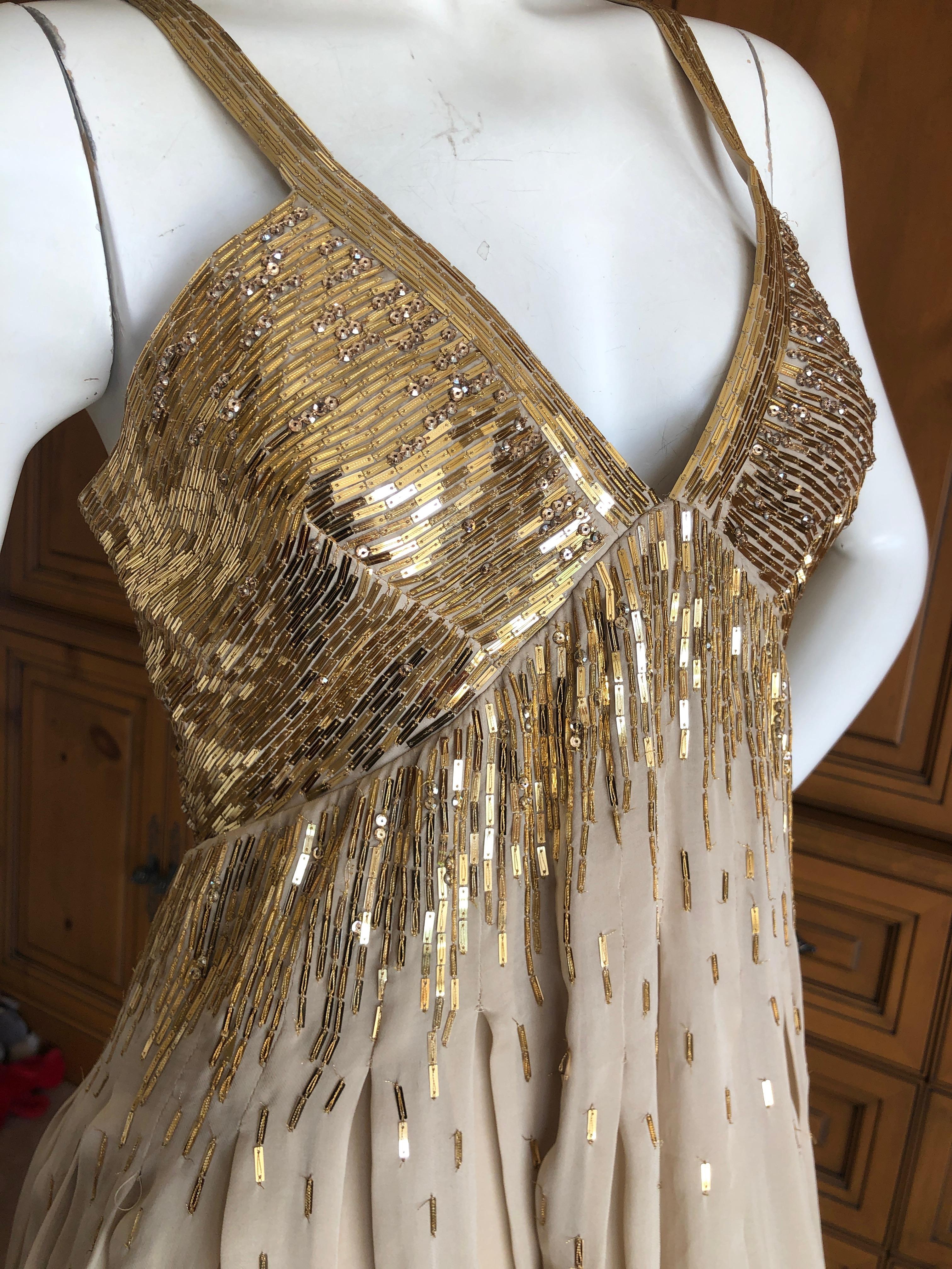 Roberto Cavalli Vintage Gold Silk Sequin Babydoll Mini Dress In Excellent Condition For Sale In Cloverdale, CA