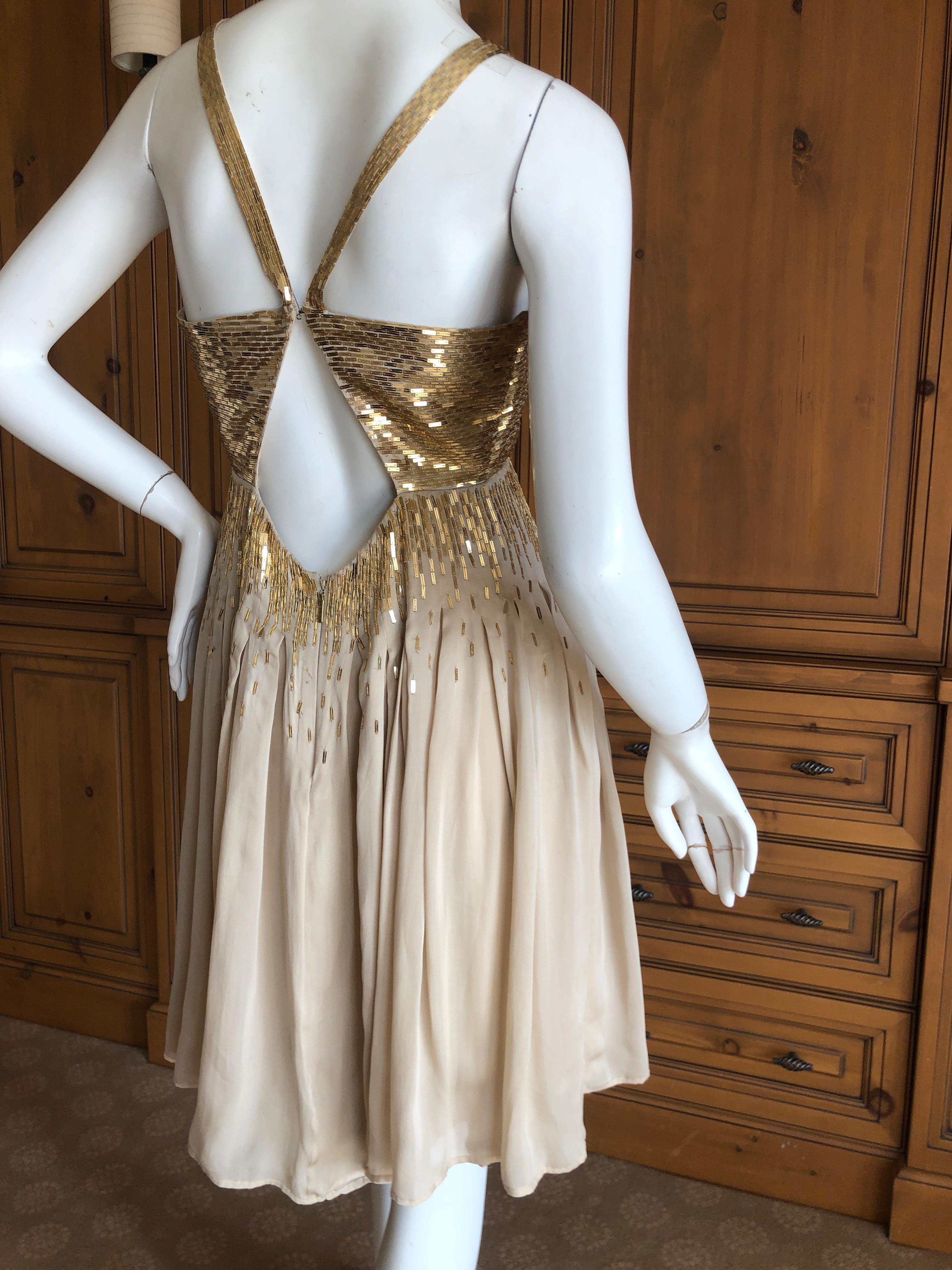 Roberto Cavalli Vintage Gold Silk Sequin Babydoll Mini Dress 3