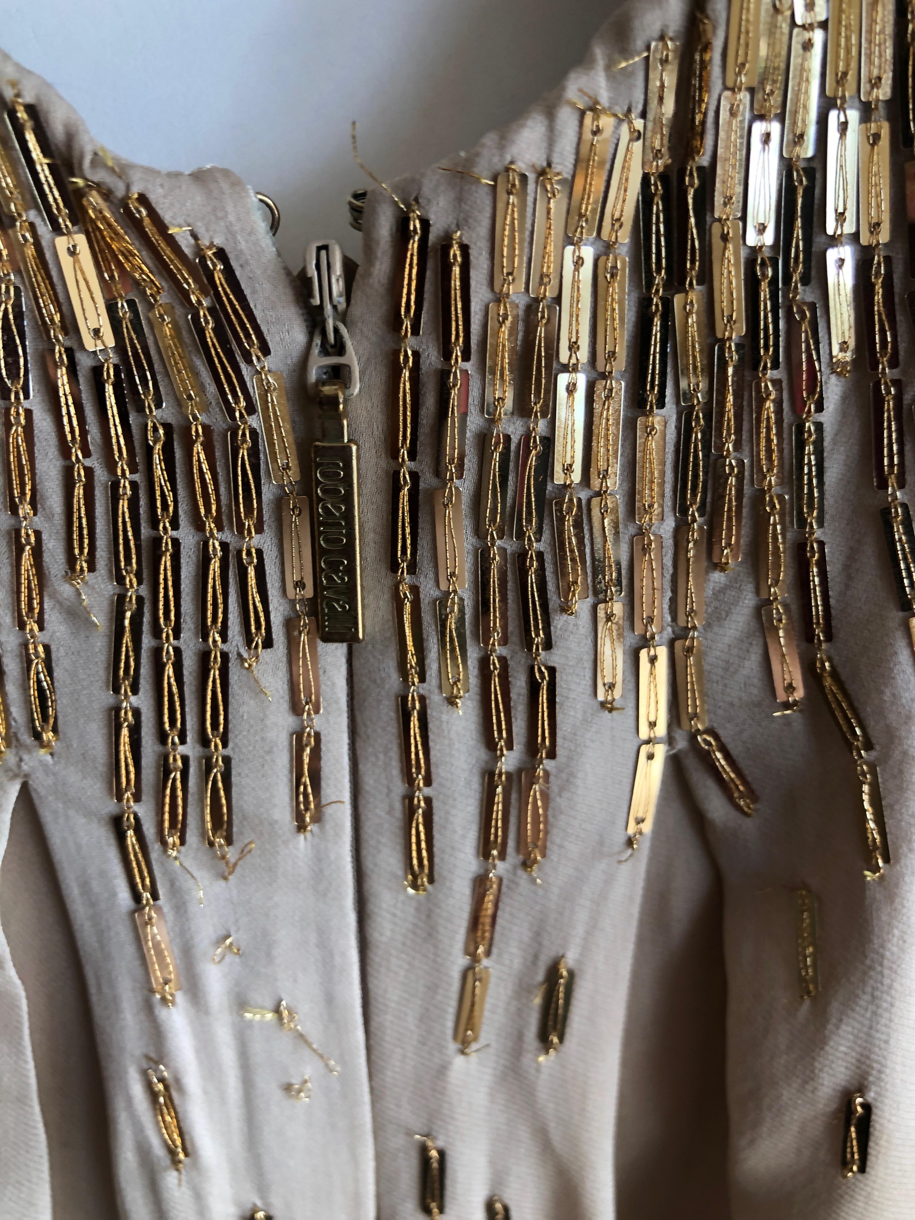 Roberto Cavalli Vintage Gold Silk Sequin Babydoll Mini Dress 4