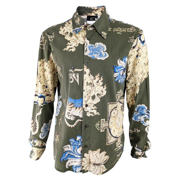 staart tarief Doelwit Roberto Cavalli Vintage Green and Gold Asian Print Mens Shirt at 1stDibs |  roberto cavalli mens shirts, roberto cavalli mens shirt