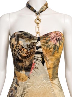 Roberto Cavalli Vintage Jungle Printed Silk Chiffon Halter Gown