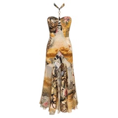 Roberto Cavalli Vintage Jungle Printed Silk Chiffon Halter Gown