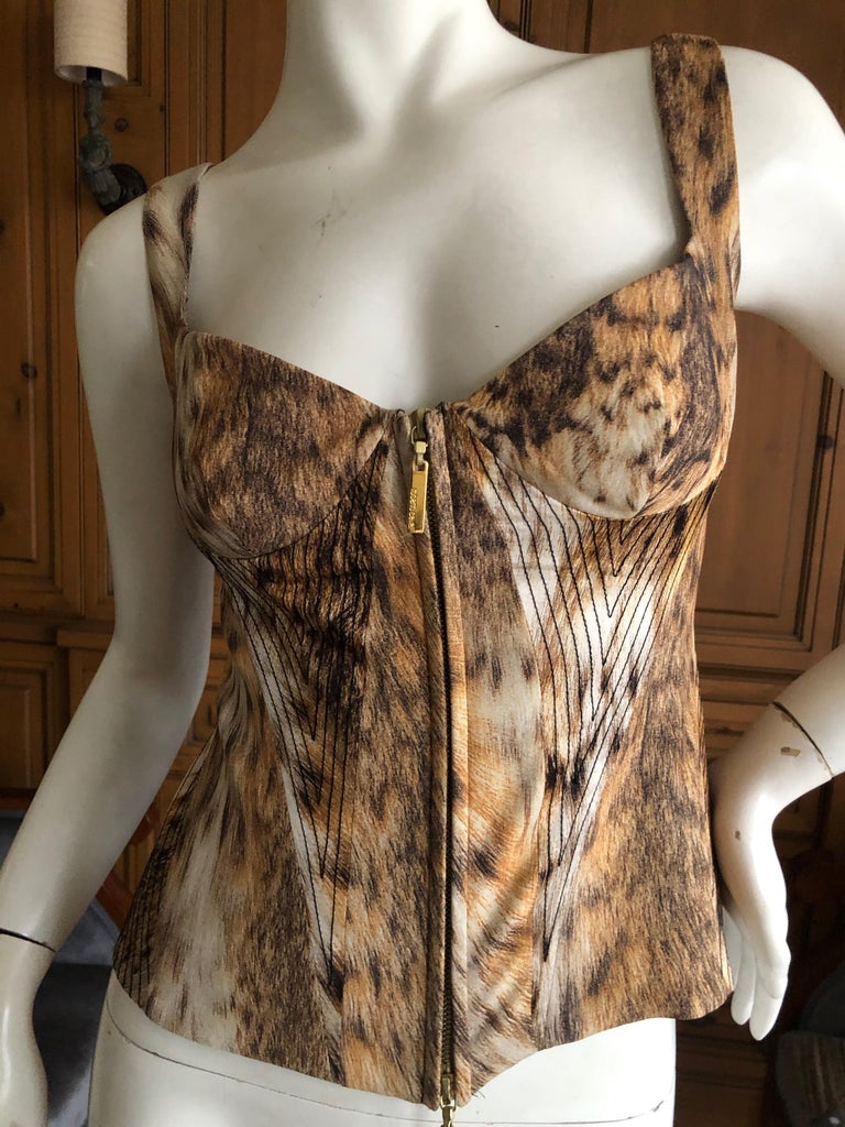 Roberto Cavalli Vintage Leopard Print Corset Bustier with Lace Up