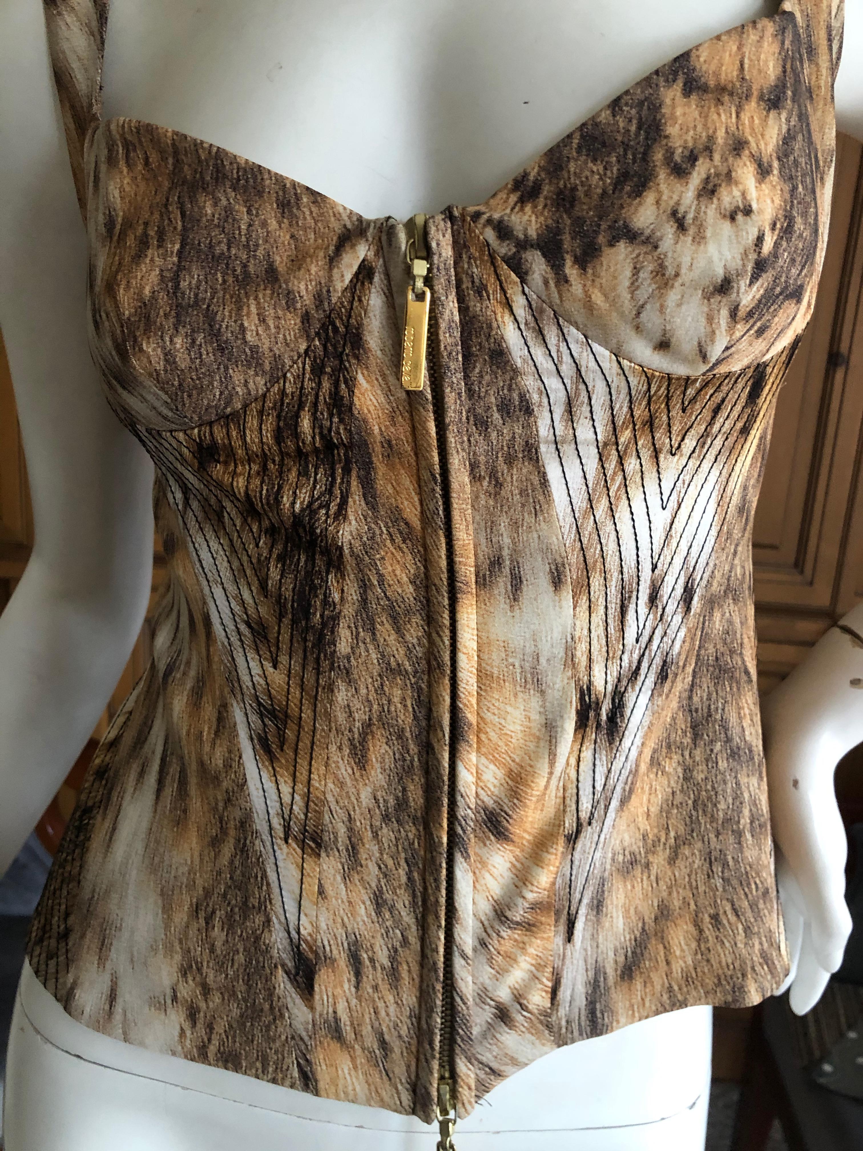 Roberto Cavalli Vintage Leopard Print Corset Bustier with Lace Up Details In Excellent Condition For Sale In Cloverdale, CA
